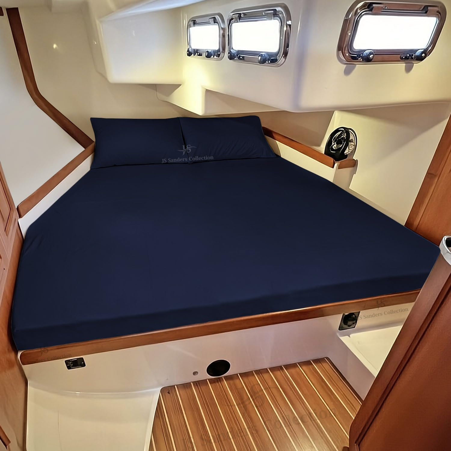 JS Sanders Collection 100% Egyptian Cotton AFT Berth 4 Piece the Best Boat AFT Berth Bedding Fits Mattresses up to 8&rdquo; Depth Sheet Set - 600 TC Navy Blue