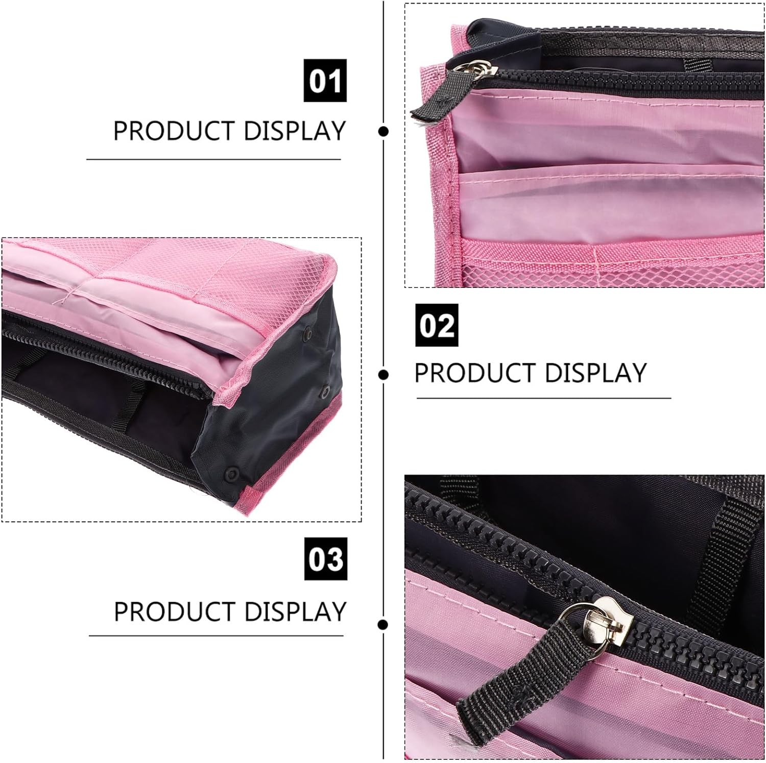 SWETRACE Large Capacity Foldable Pink Tote Bag Liner with Dual-Layer Multi-Pocket Design, Portable Nylon Cosmetics Storage Bag for Travel Toiletries and Makeup Organizer