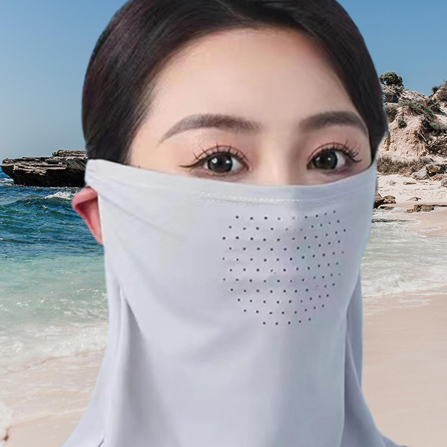UV Face Cover - UPF 50+ Face Scarf Cover,Cooling Facial Shield with Ear Loops, Sunscreen Covering Shield for Summer - Black image number 5