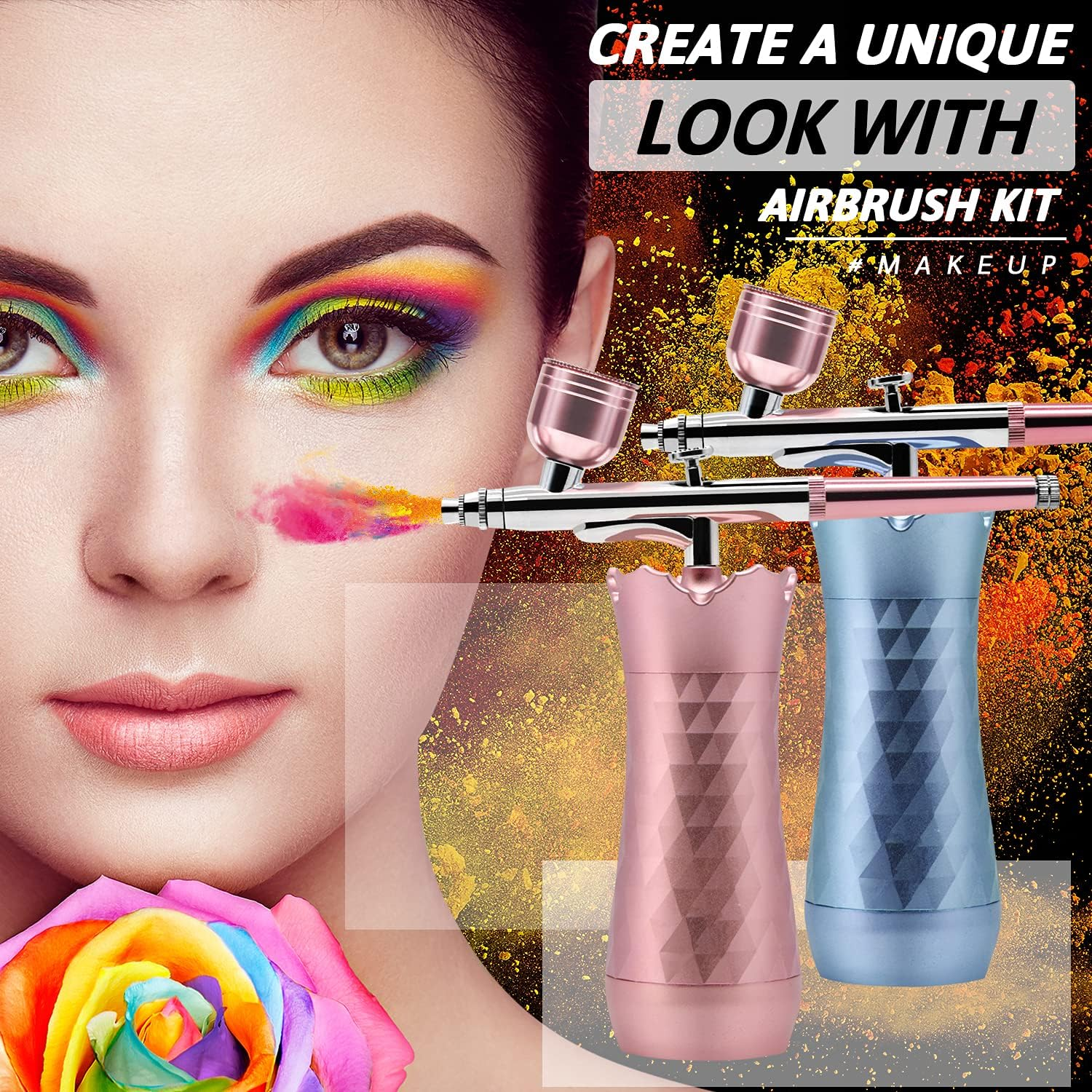 Redini Cordless Airbrush Kit, Mini Kit for Painting, Handheld Cake with Compressor, Rechargeable Makeup Makeup, Decor, Model, Nail Art, Tattoo, Barber, Blue image number 2