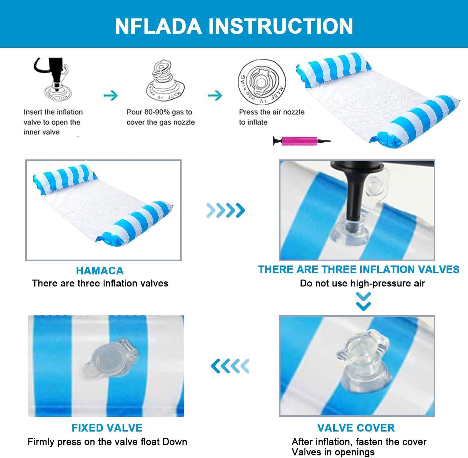 Water Hammock, 4 in 1 Inflatable Pool Float Hammock, Inflatable Swimming Pool & Beach Lounger, Multi-Portable, Saddles, Lounge Chairs, Drifters.For Adult Holiday Entertainment and Relaxation image number 4