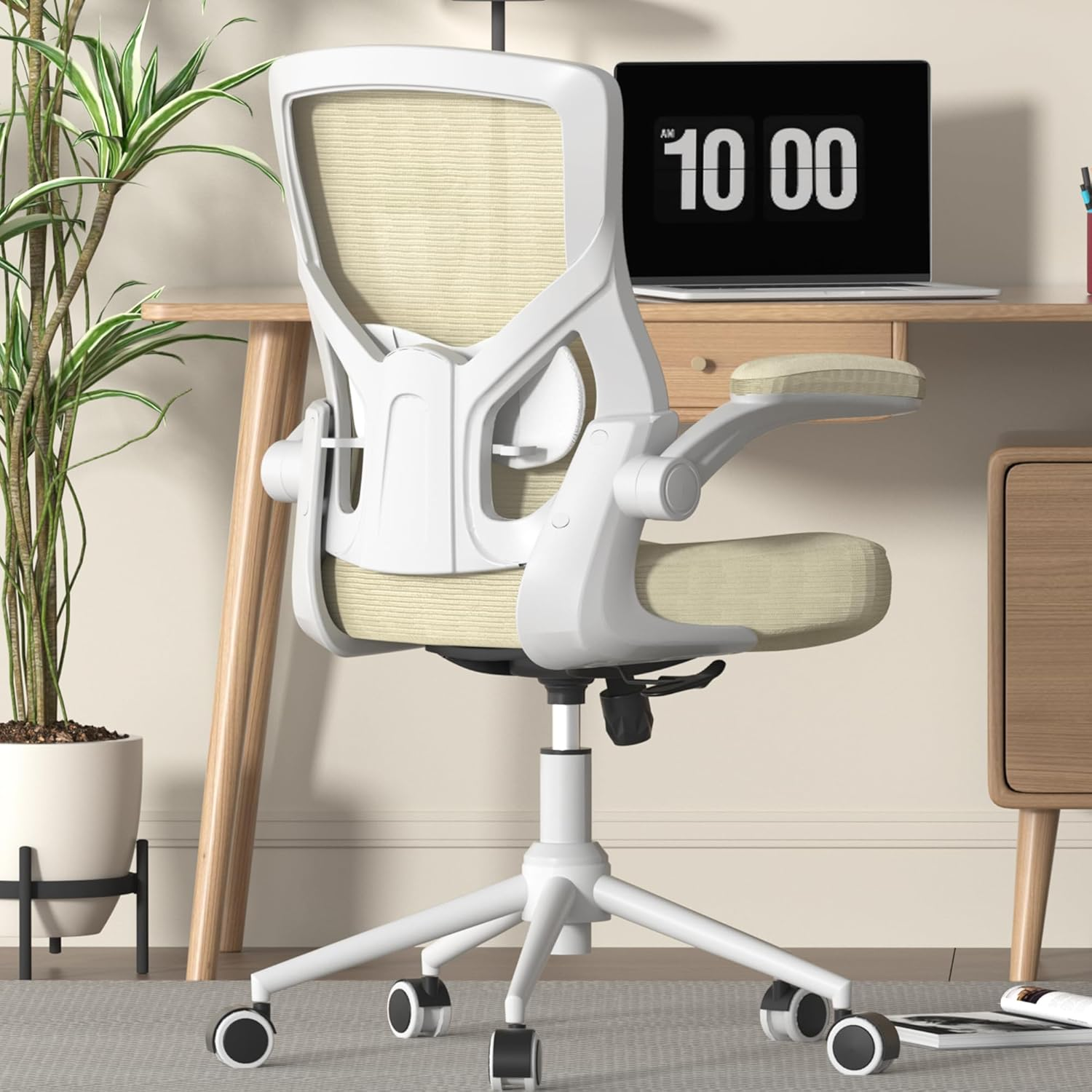 CYKOV Ergonomic Office Chair - Adjustable High Back Desk Chair with Lumbar Support, Flip-Up Armrests & Swivel Base for Home Office, Computer Desk, and Executive Workspaces (Modern, Black-White Frame)