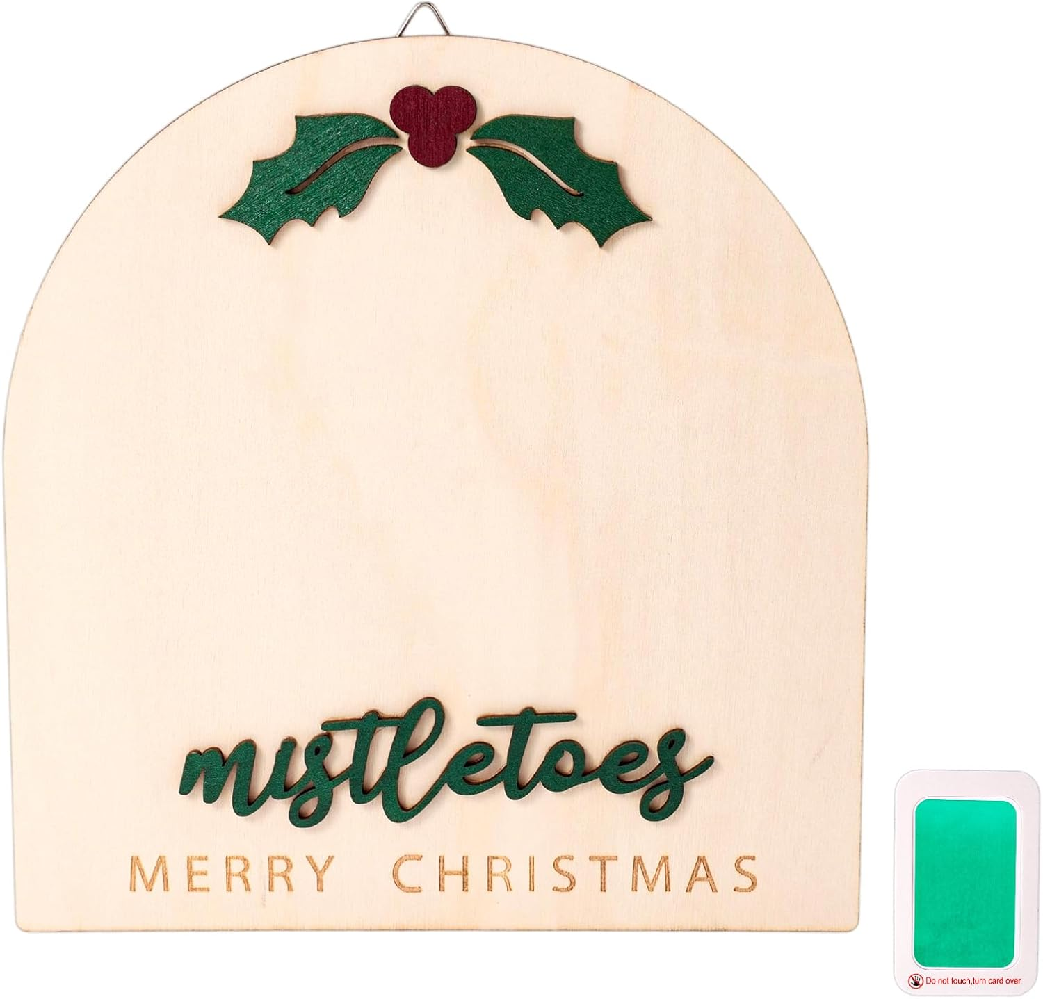 Christmas Baby Footprint Wooden Souvenir, 7.1X7.5In Wooden Baby Footprint with Green Inkpad for Baptism & Newborn Photoshoot Prop