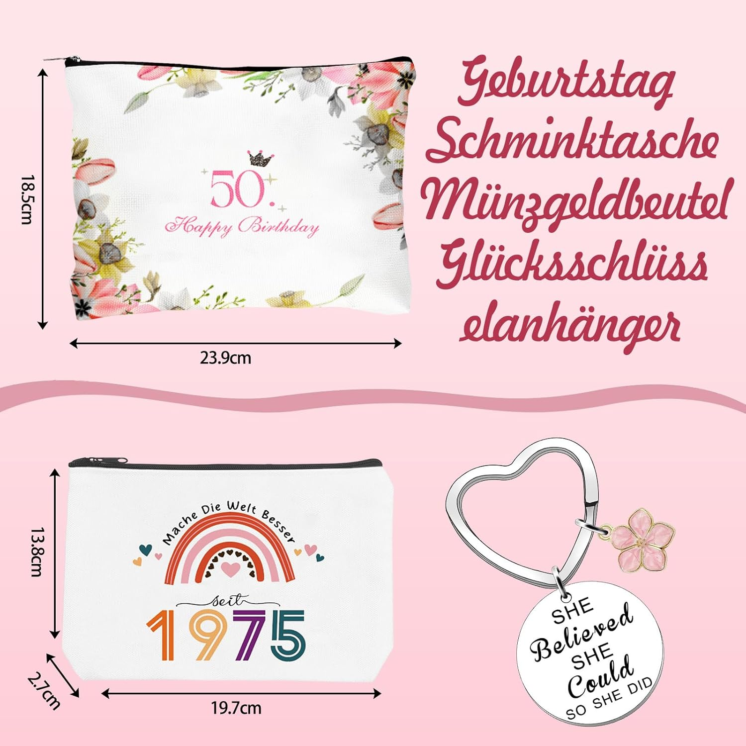 50Th Birthday Gift Set for Women, Cosmetic Bag with Keyring and Cuddly Socks, Birthday Gift Set 1975 image number 1