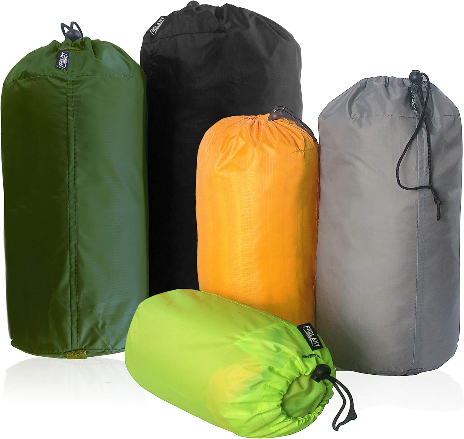 Frelaxy Stuff Sack Set 5-Pack (3L&5L&9L&15L&20L), Ultralight Ditty Bags with Dust Flap for Traveling Hiking Backpacking