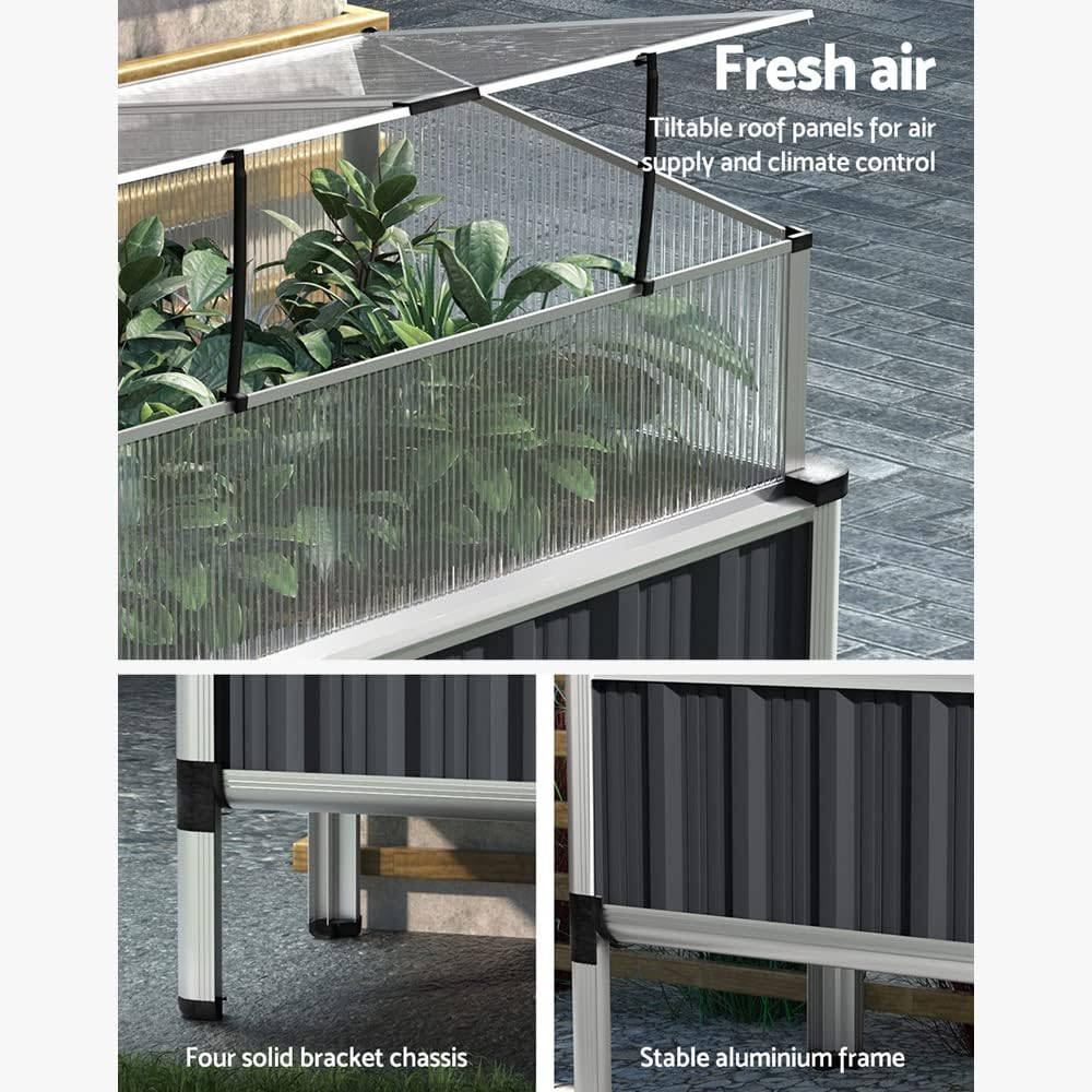 Green Fingers Garden Bed Galvanized Steel Planter Box, Gardening Supplies Plant Containers Patio, 80 X 49 X 74Cm Elevated Raised Beds Trapezoid for Vegetables Flowers Herbs