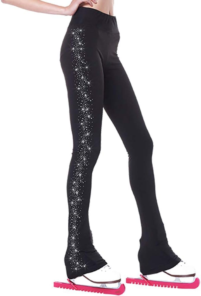 LIUHUO Figure Skating Pants Girls Training Wear Quality Crystals Black Child Skating Leggings
