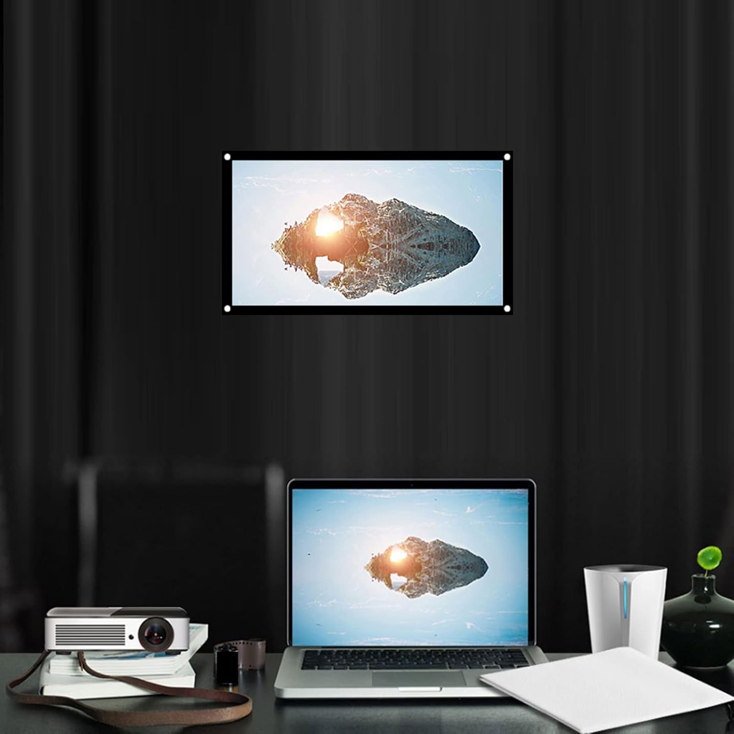 40 Inch Projection,16:9 Thicken Portable Non Crease Soft White Polyester Projector Curtain Projection Screen (40 Inches) image number 2