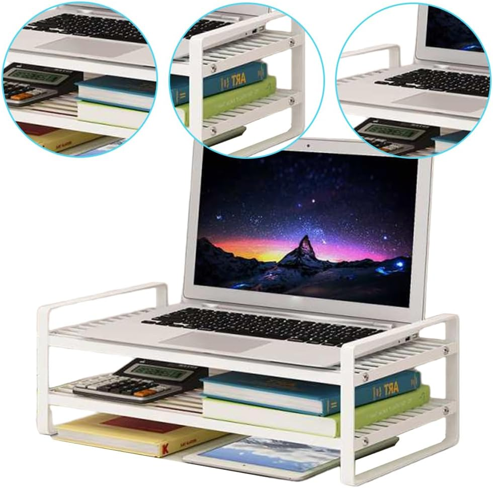 TOMVAES 2 Tier Computer Monitor Riser, Monitor Stand Desktop Organizer, Laptop/Printer Stand Riser, Desk Shelf for Home Office 50 X 20 X15 CM White
