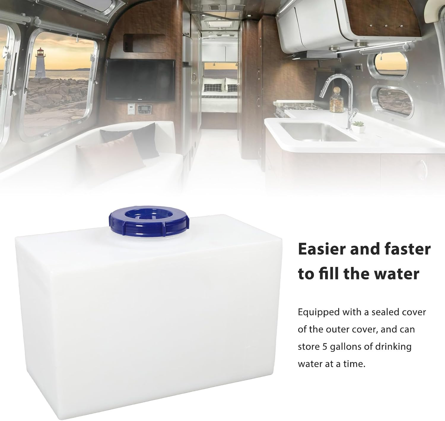 5 Gallons RV Fresh Water Tank for Drinking and Potable Water, Fresh Water Holding Tank, 100Mm Large Diameter Water Inlet, High Impact LLDPE Material, for RV, Trailer, Boat, Yacht