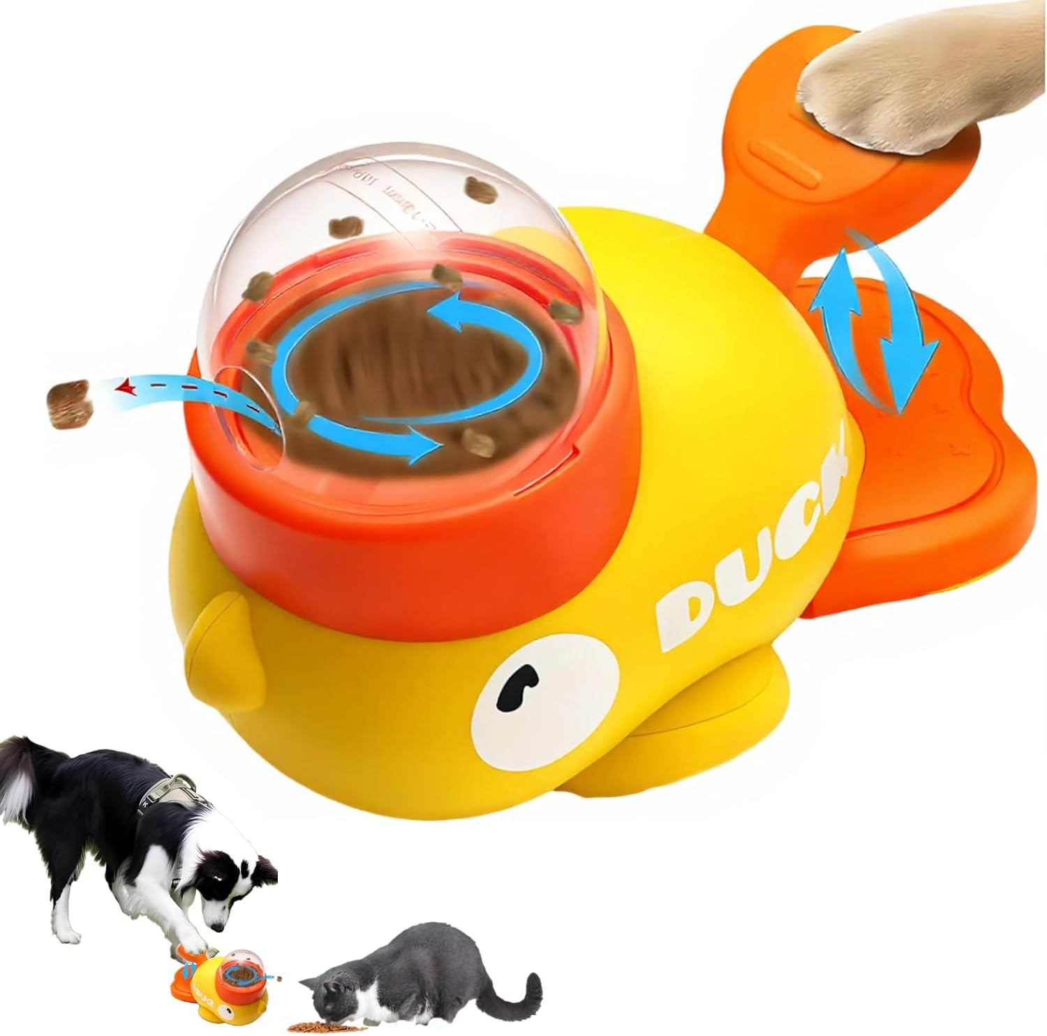 ZOUHUALU Duck-Shaped 2-In-1 Interactive Treat Dispenser &ndash; Automatic Slow Feeder Bowl & Puzzle Feeder for Dogs and Cats &ndash; Fun Food Dispenser and Enrichment Toy （Yellow） image number 6