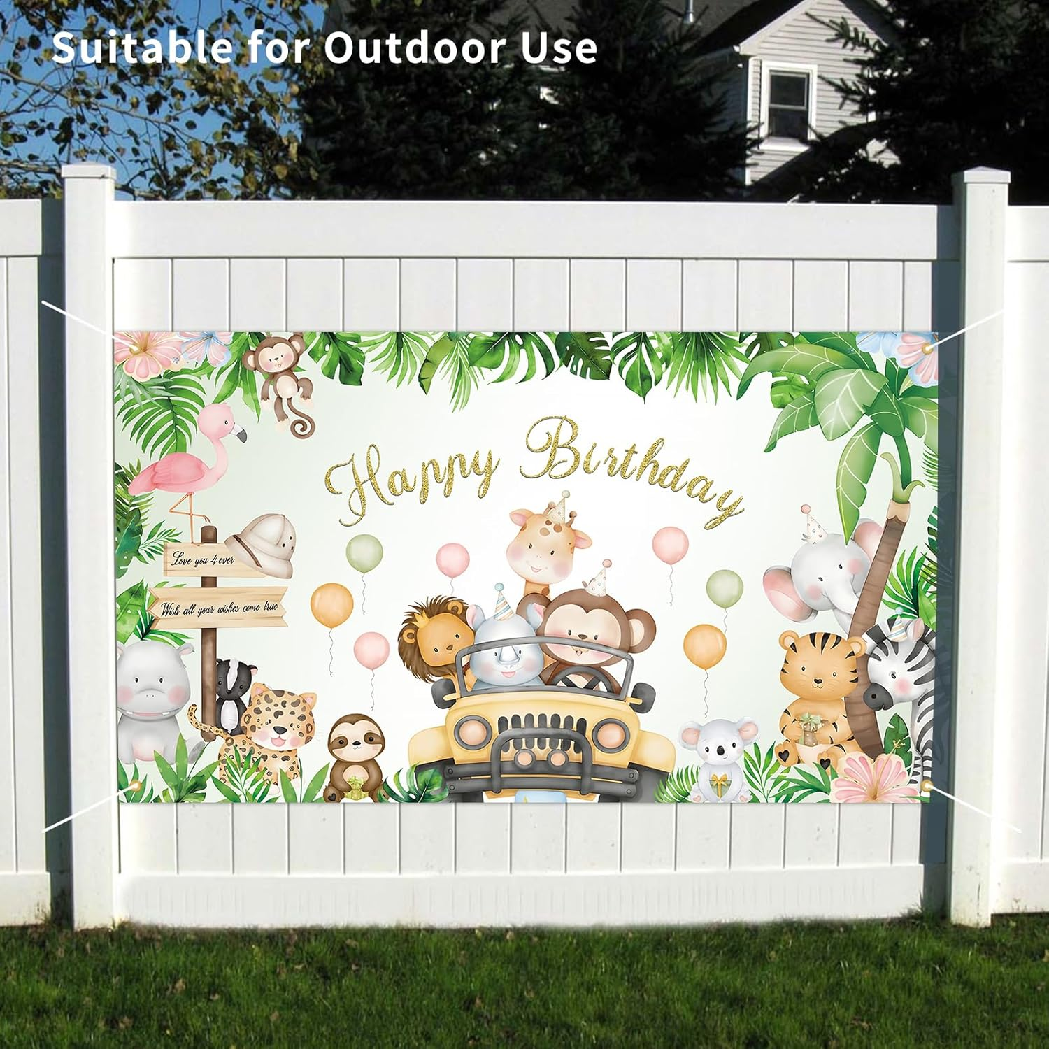 WVMNQO 6 * 3.6Ft Happy Birthday Banner, Jungle Animals Birthday Gifts for Boys and Girls, Reusable Birthday Decorations, Durable Party Decorations Backdrop, Party Supplies Photography Background image number 1