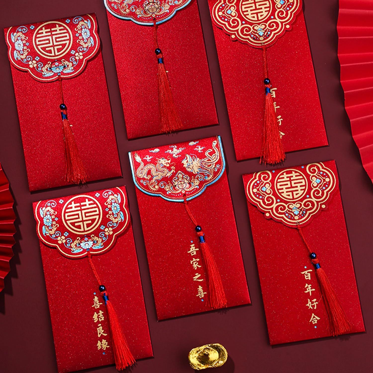 6 Pcs Red Envelopes, Thousand Yuan Red Packets, Red Envelope Gifts, Tie the Knot Red Envelope, Red Envelope Gifts for Wedding Happy image number 4