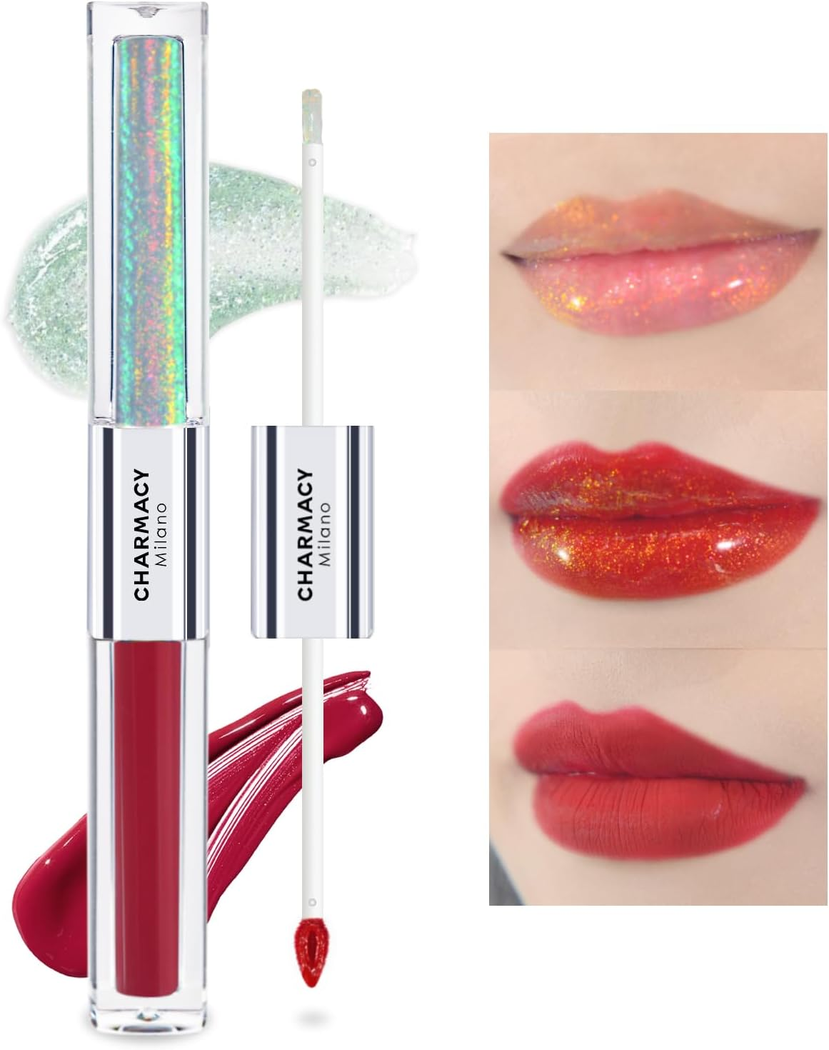 CHARMACY 2 in 1 Multichrome Moisturizing Lip Gloss, Double Head Liquid Lipstick, Mirror Waterproof Long Lasting No Fading Lip Balm, Hydrating Lip Plumper Waterlight Glossy Makeup #002 image number 5