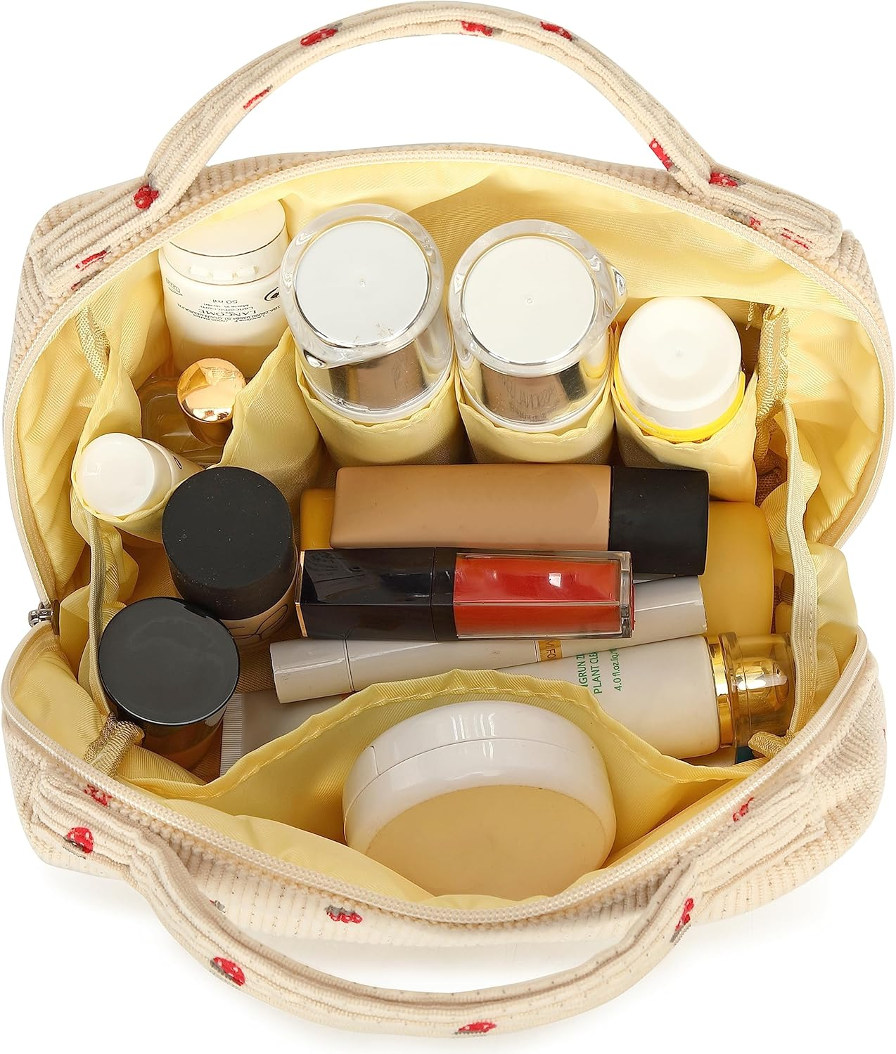 Bluboon Makeup Bag Zipper Pouch Travel Portable Cosmetic Bag Organizer for Women and Girls, Beige Strawberry Corduroy, Strawberry Corduroy Beige Cosmetic Bag - Cloud Beige image number 3