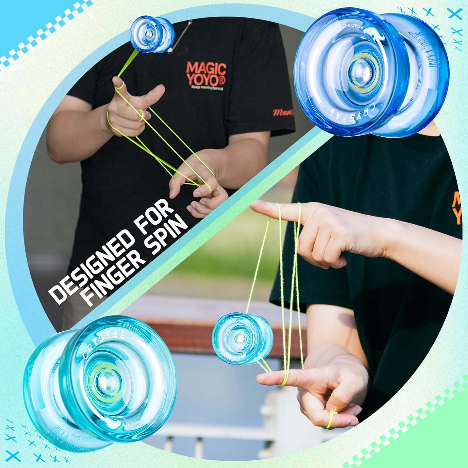 MAGICYOYO K2 plus Crystal Yoyos for Kids, Dual Purpose Responsive Yo-Yo for Beginner, Replacement Unresponsive Bearing for Intermediate, + 15 Strings, 3 Bags,3 Bearing Removers(Green + Blue + Orange) image number 5