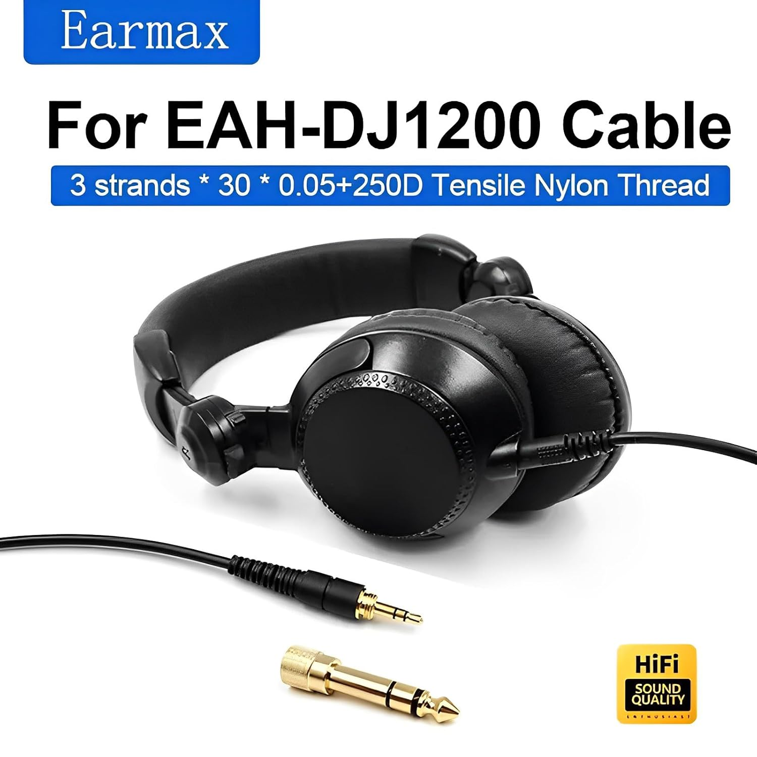 Earmax 5N High-Purity OFC Cable Compatible with Technics EAH-DJ1200 Headphone & 6.35Mm Gold-Plated Adapter plus 3.5Mm Plug, Hifi Sound Quality (9.8Ft/300Cm) image number 2
