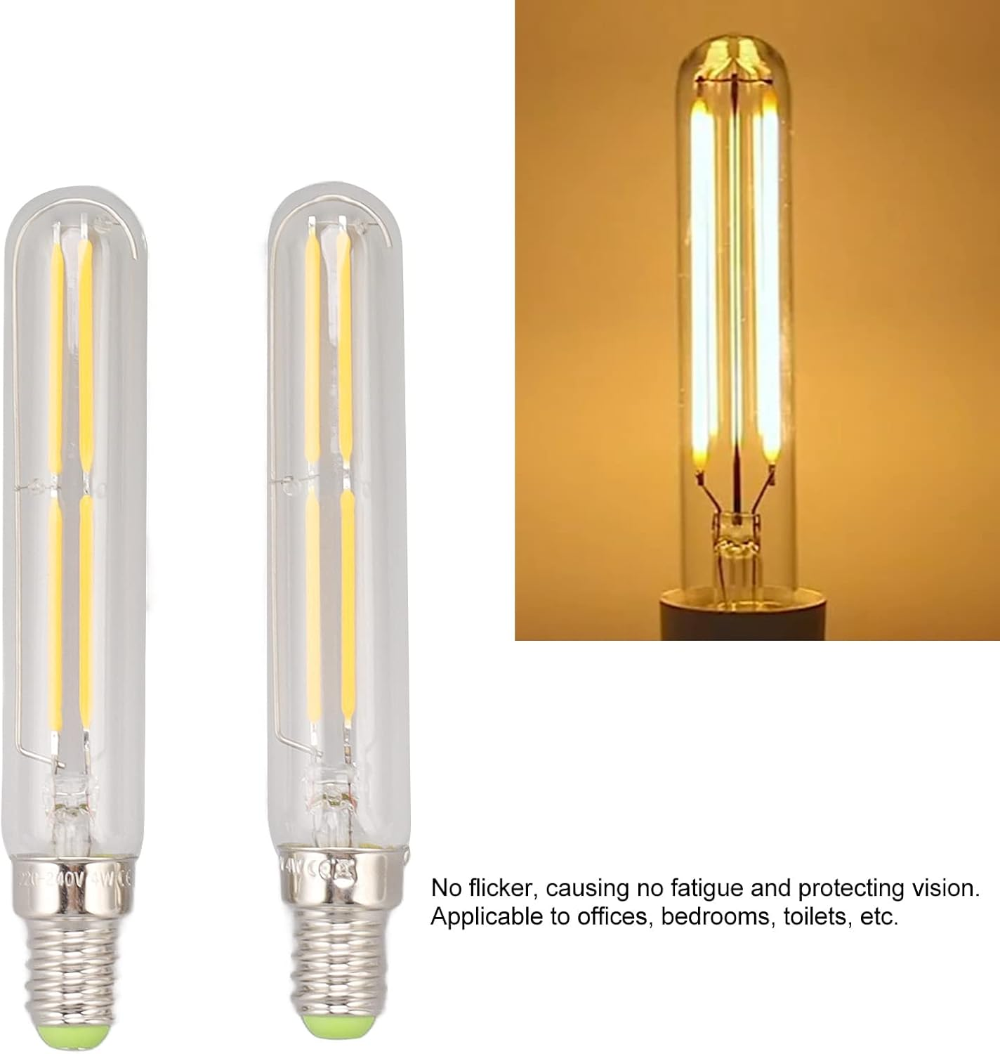 2Pcs E14 LED Bulb, Warm White 2300K Dimmable Bulb, 4W E14 Base Tubular Light Bulb, Energy Saving Decorative Bulb, Best Replacement for Halogen and Incandescent Bulb image number 5