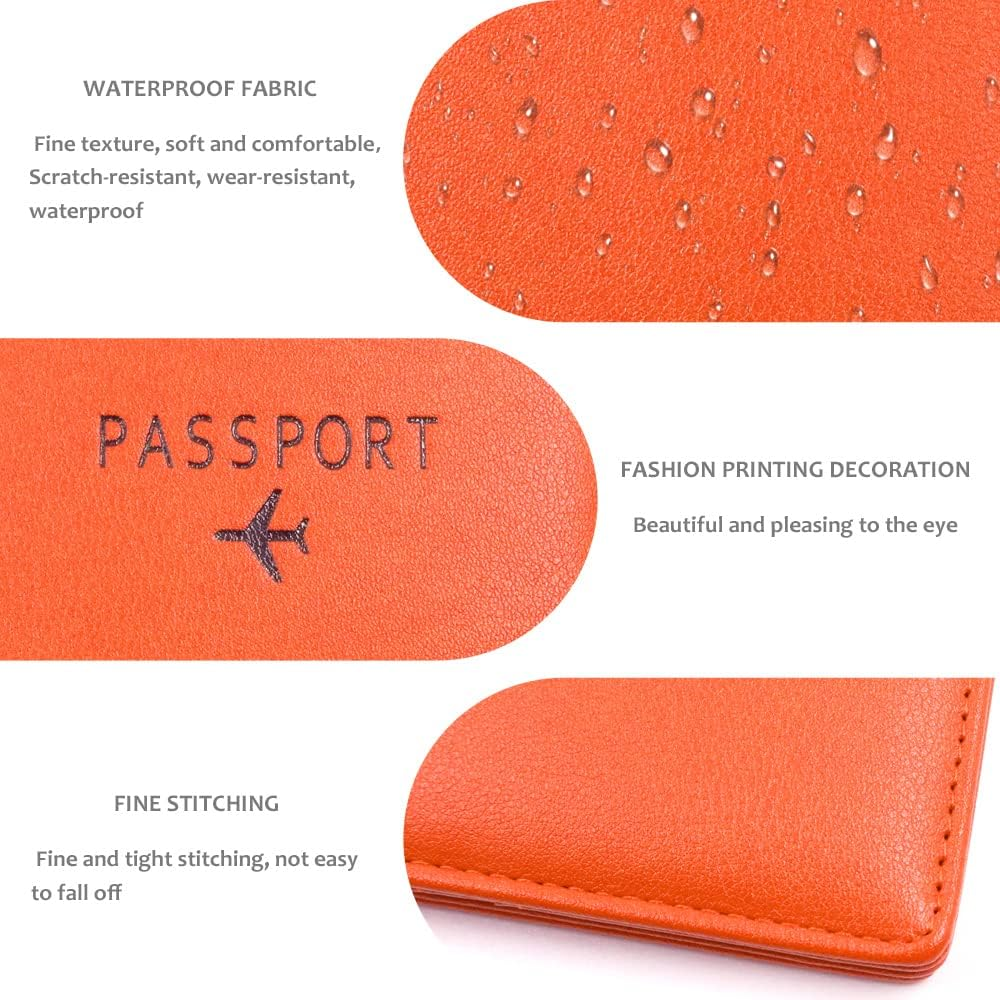 Passport Wallets and Vaccine Card Holder Combo, Leather Passport Holder Cover Case Travel Wallet, Ultra Slim Leather Passport Case for Men & Women (Orange)