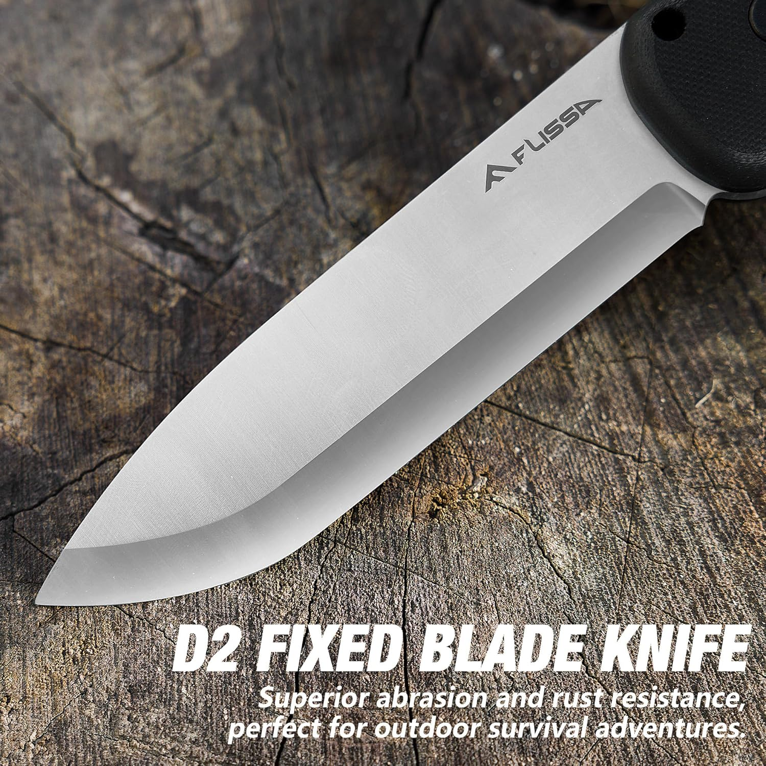 FLISSA 9" Fixed Blade Knife, D2 Steel Knife for Camping, Outdoor, G10 Handle, Leather Sheath Included, Gifts for Husband, Father, Friend