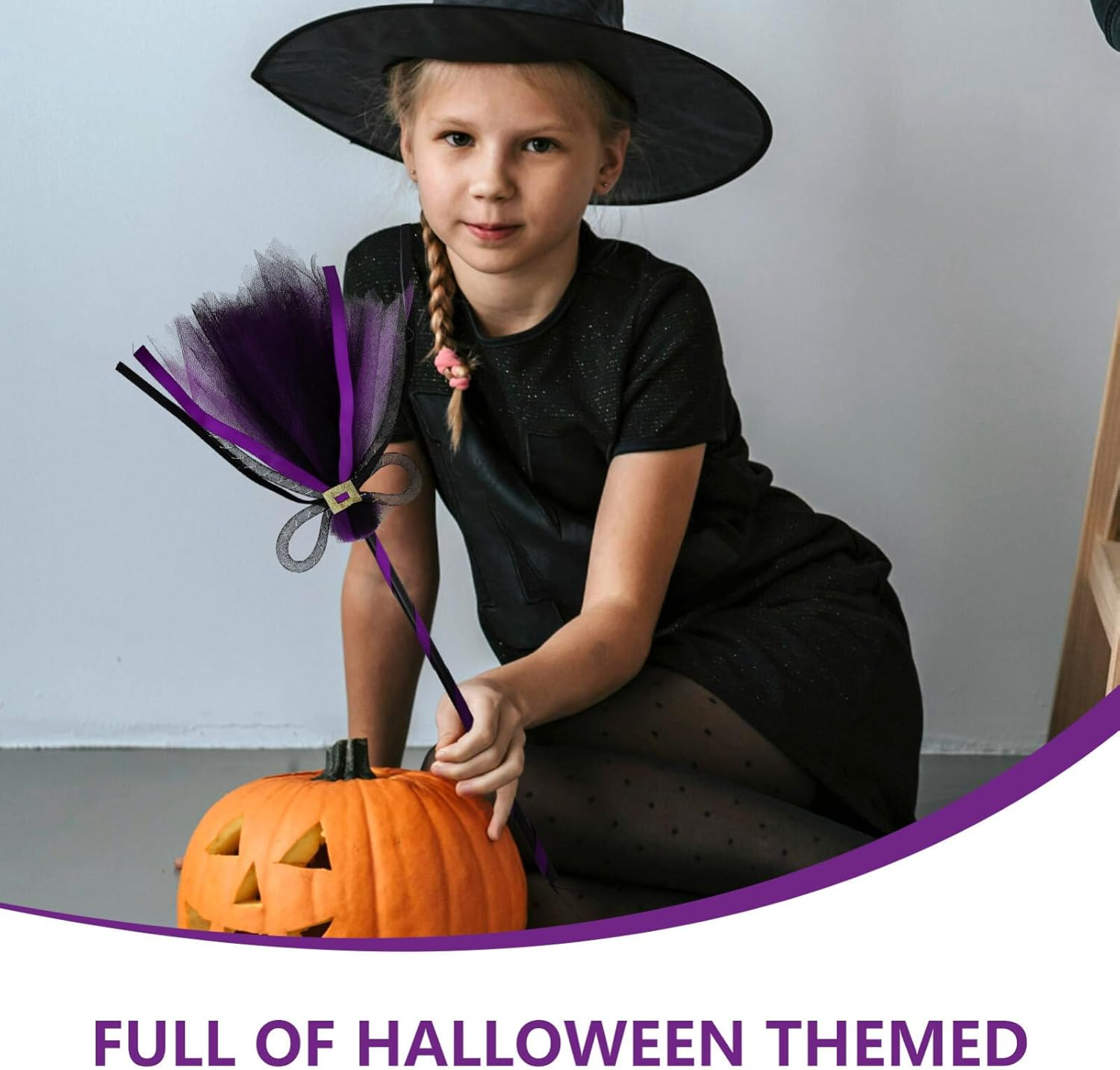 VALICLUD Vivid Halloween Witch Broom Prop for Costume Decorations Party Cosplay Boys and Girls and Adults Broomstick Ornament Broom for Halloween image number 6