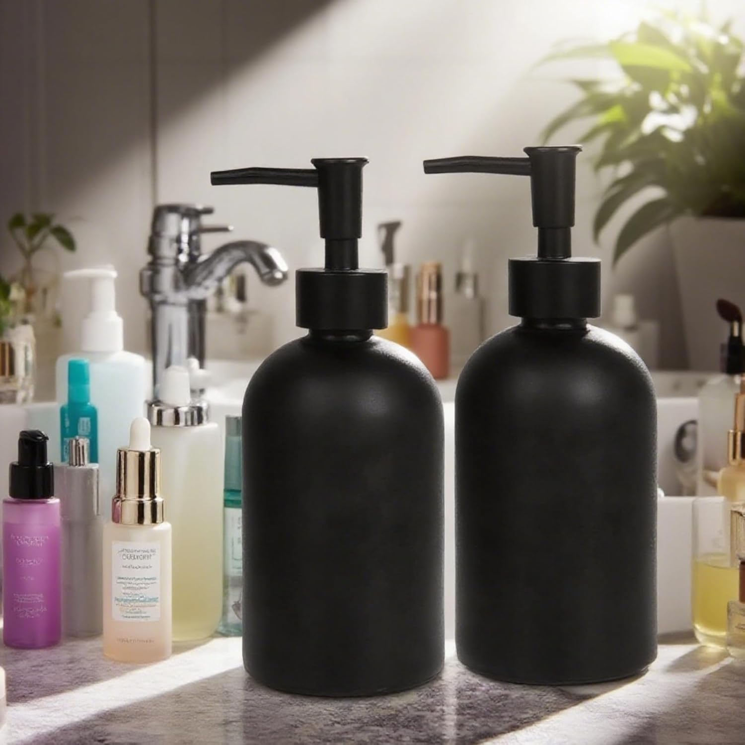 1PC Matte Glass Soap Dispenser, 410Ml/14Oz Liquid Dish Hand Soap Dispenser with Plastic Pump, Kitchen Sink Dish Soap Dispenser, Bathroom Soap Dispenser for Lotion Shampoo Bottle Black image number 4