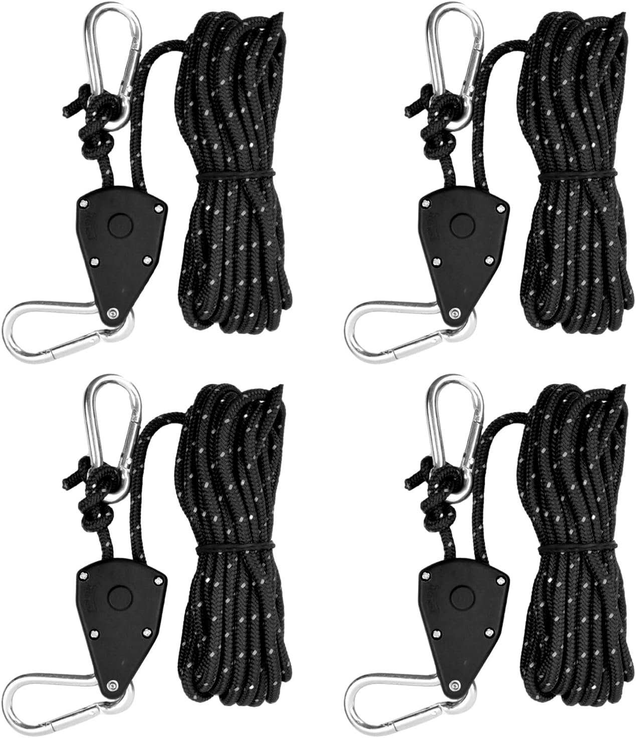 4 Pack Tent Guy Ropes Heavy Duty, 6Mm Camping Cord Rope Reflective, Awning Guide Ropes 5M, Rope Ratchet Adjustable with Pulley, with Aluminum Tensioner for Hiking Caravan Outdoor (Black, 6Mm*5M) image number 3