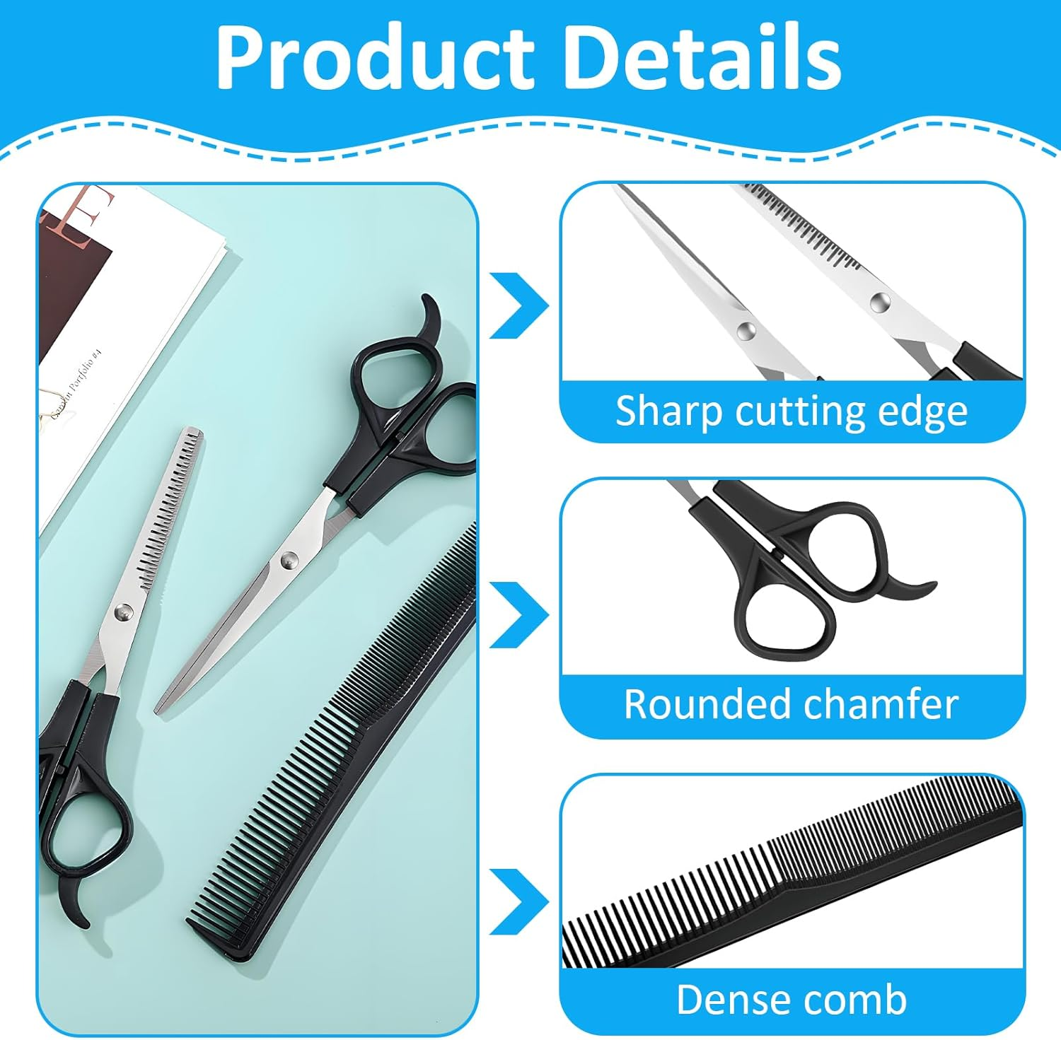 Tiyiyok Hairdressing Scissors, Hair Cutting Scissors, Set of 3 for Comfortable Grip for Beautiful Hairstyles, Barbershop, Barber, for Men, Women and Children, for Family Use (17 Cm)