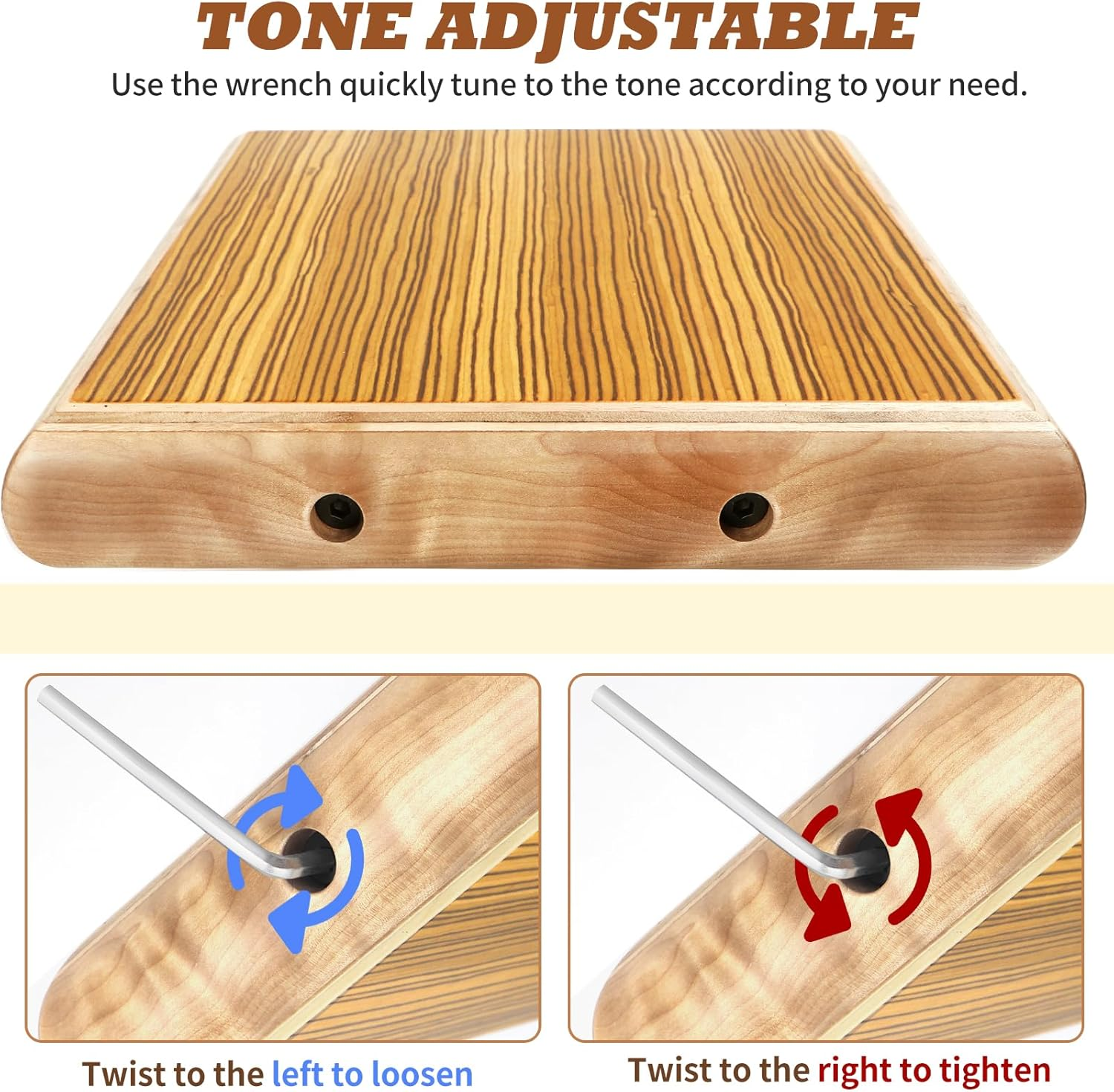 Cajon,12 * 9.4 * 1.7'' Portable Box Drum, Zebrawood Percussion Box Beat Box W/Cajones Internal Adjustable Snares Strings,Wrench,Hand Drum Carring Bag - 12" Natural image number 6