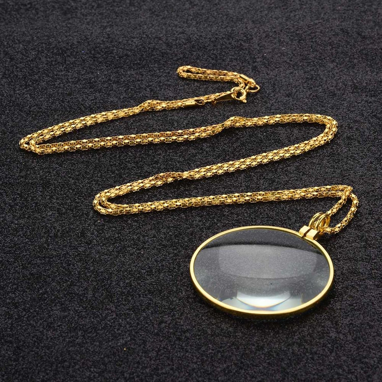5X Magnifier Monocle Necklace Magnifying Glass Loupe Jewelry Reading Loupe Silver (Gold) - Silver image number 6