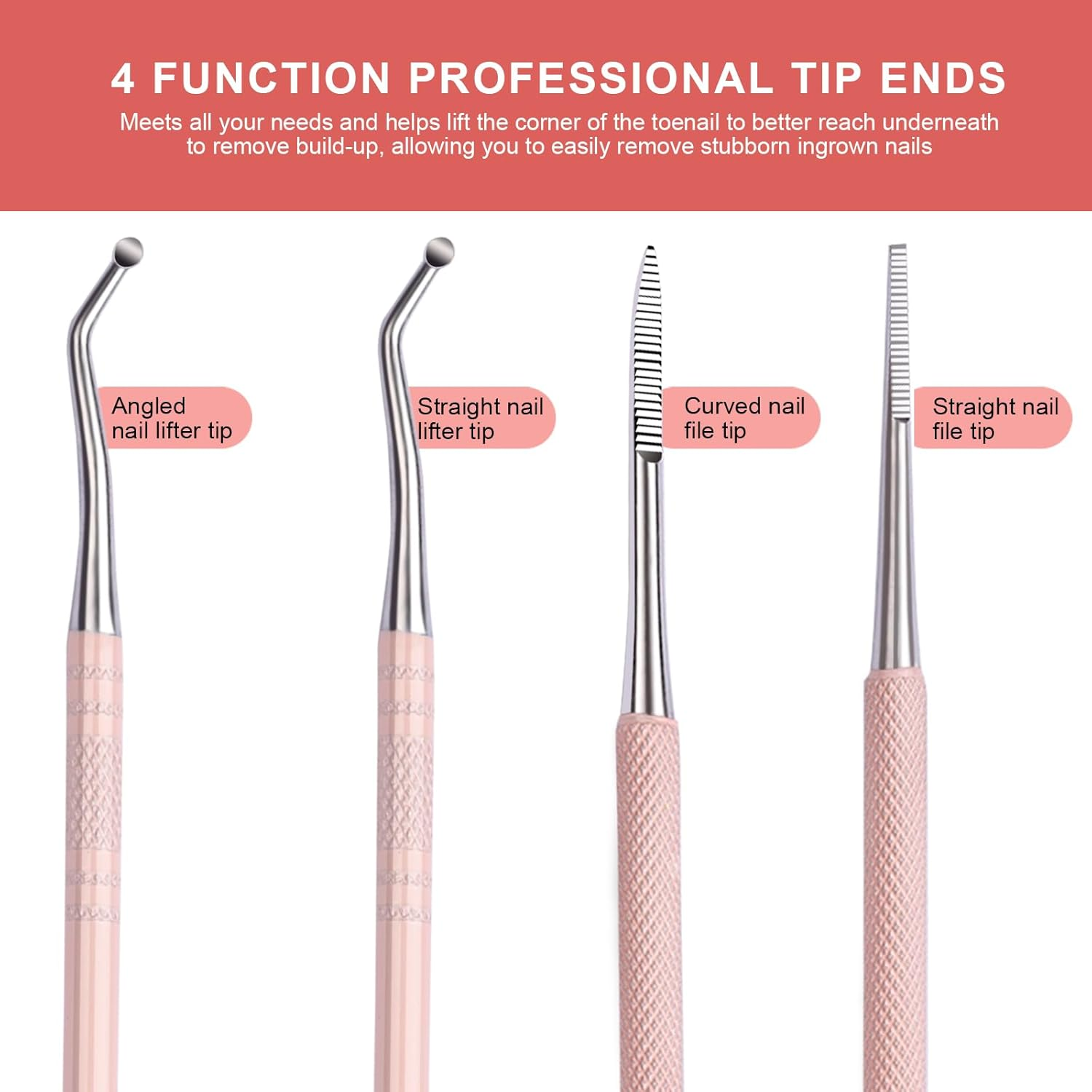 Teenitor Pedicure Tools for Feet, Toenail File and Lifters, Ingrown Toenail Removal Kit Pain Relief (Pink) image number 1