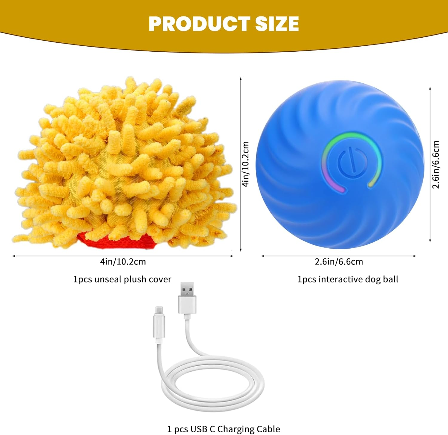 VCCLFSIA Interactive Ball for Dogs, Automatic Moving Dog Toy Ball with Plush Cover for Dogs and Cats, Rechargeable Self-Rolling Ball Dog Toys to Keep Them Busy image number 6