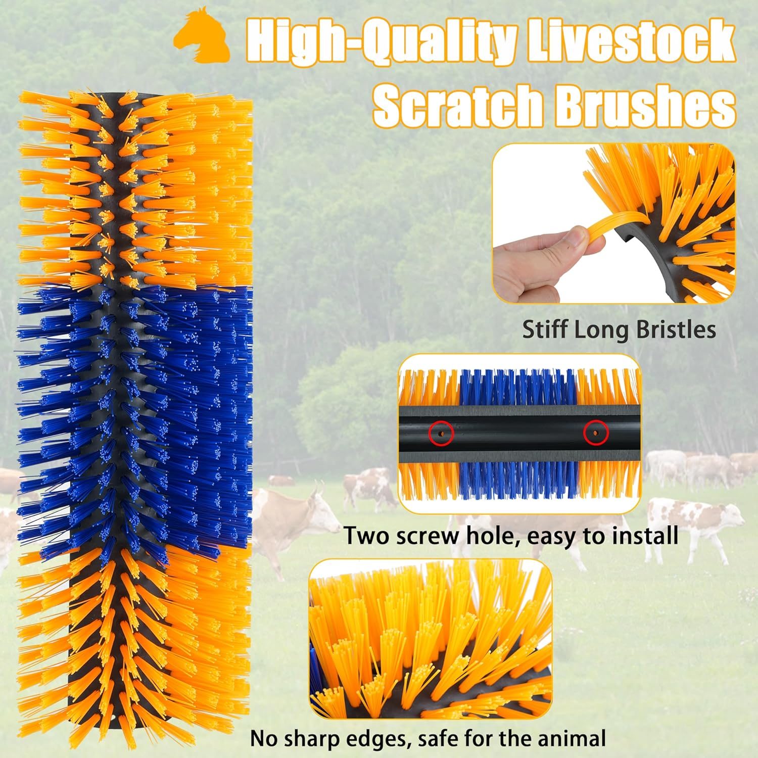 Livestock Scratch Brushes, Cow Brush, Cow Scratcher Full Massage Brushs Kit, Horse Brushes for Grooming, Goat Brush Relieve Itching on the Back of Livestock for Horse Cow Goat Cattle Pig Sheep image number 1