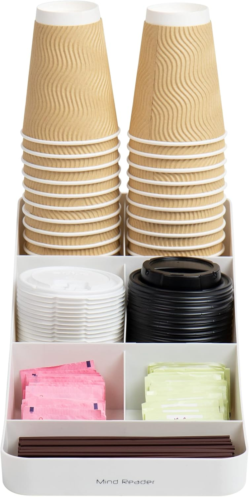 Mind Reader 7 Compartment Coffee Condiment, Cups, Lids, Sugars, Stirrers,Storage Organizer, White image number 5