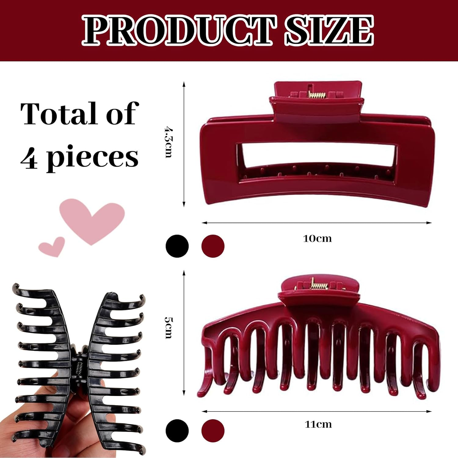 Muorruo 4-Pack Cloud Clip, Flexible Silicone Hair Clips, Non-Slip Large Bendable Clip, Soft Hair Clips for Thin and Thick Hair, Non-Removable Hair Clip (Wine Red) image number 4