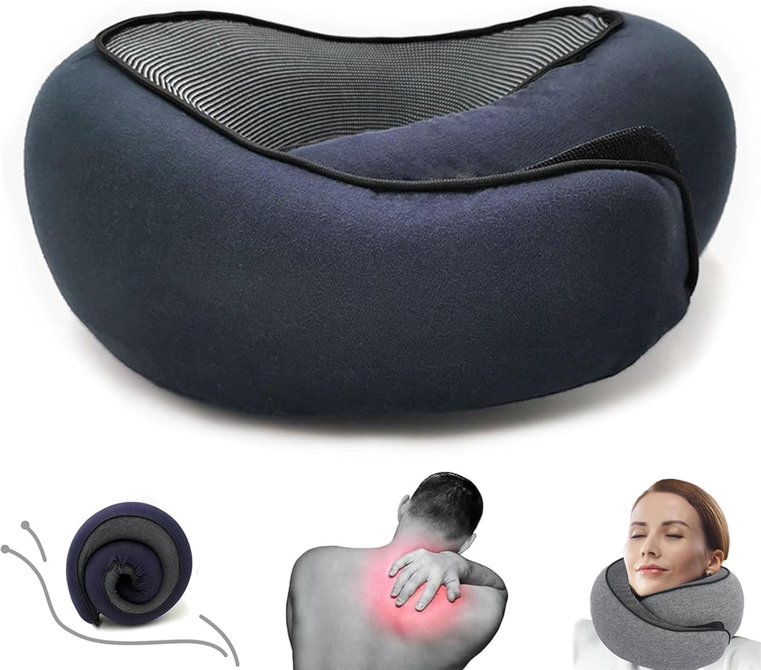 Outney&trade; Travel Neck Pillow, Travel Pillow for Airplanes, 2024 Chin Support 100% Pure Memory Foam Full Neck Surround Pillows for Traveling Flight Sleeping, Portable Travel Essentials (Navy Blue) image number 5
