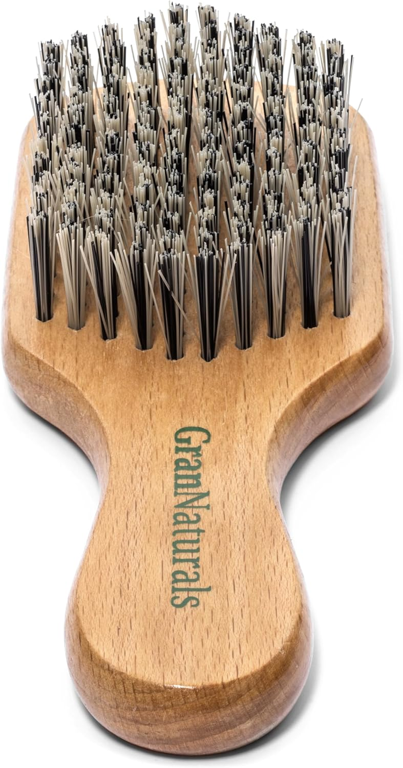 Grannaturals Hard Bristle Slick Back Hair Brush for Men & Women with Thick Curly Hair - Stiff Reinforced Nylon Small Hairbrush for Smoothing, Waves, Beard, Fades, Locs, Dreads image number 1