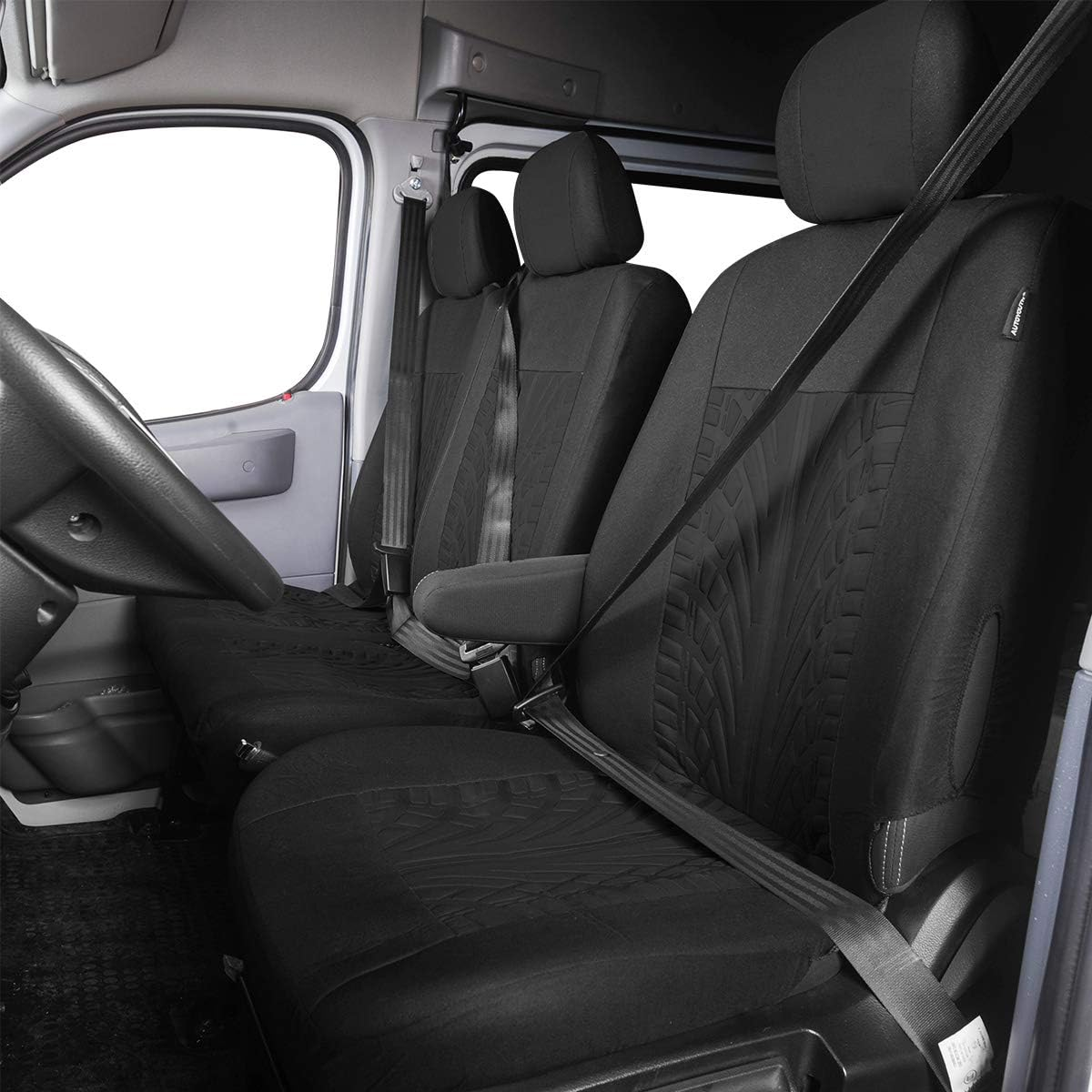 TOYOUN Universal Auto-Sitzbez&uuml;ge F&uuml;r Transporter LKW Vorn Autositzbez&uuml;ge 3D-Reifen-Spur-Muster Sitzbezug Fahrersitz + 2Er Beifahrersitzbank Schonbez&uuml;ge Schwarz