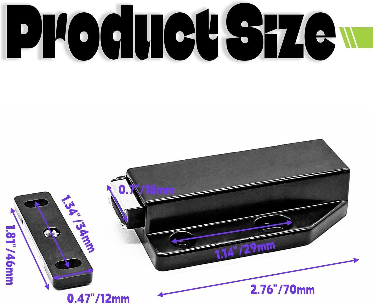 Hitefu 2PCS Magnetic Push Latches, Heavy Duty Magnetic Touch Latches, Push to Open Cabinet Catch Hardware for Large Doors Cabinet Cupboard Drawer Pop Out Latch(Black) image number 2