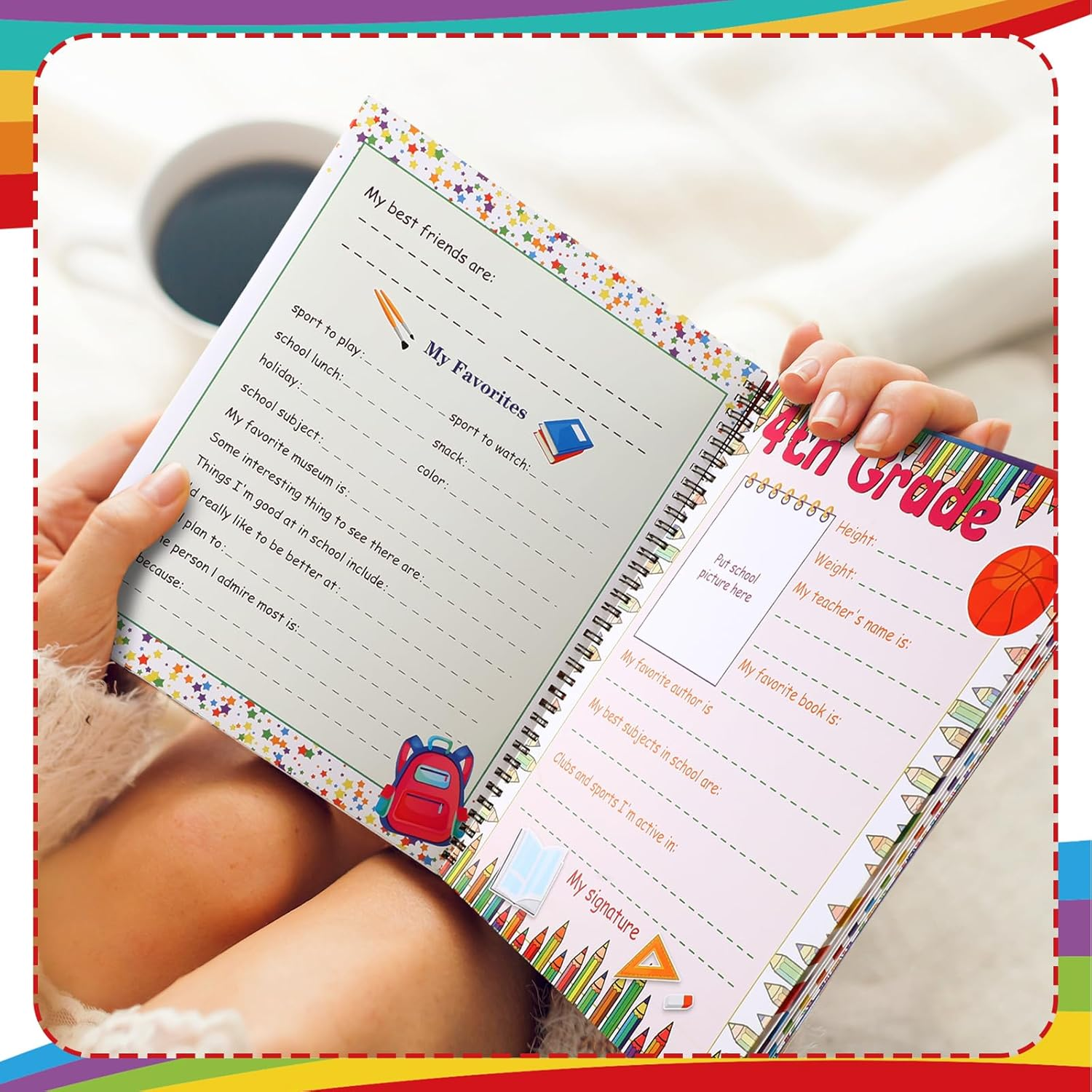 School Memory Book Photo Album for Kids, School Years Keepsake Book Album Scrapbook from Preschool through 12Th Grade with 14 Pocket for Storage Portfolio Every Grade Pictures (Rainbow) image number 1