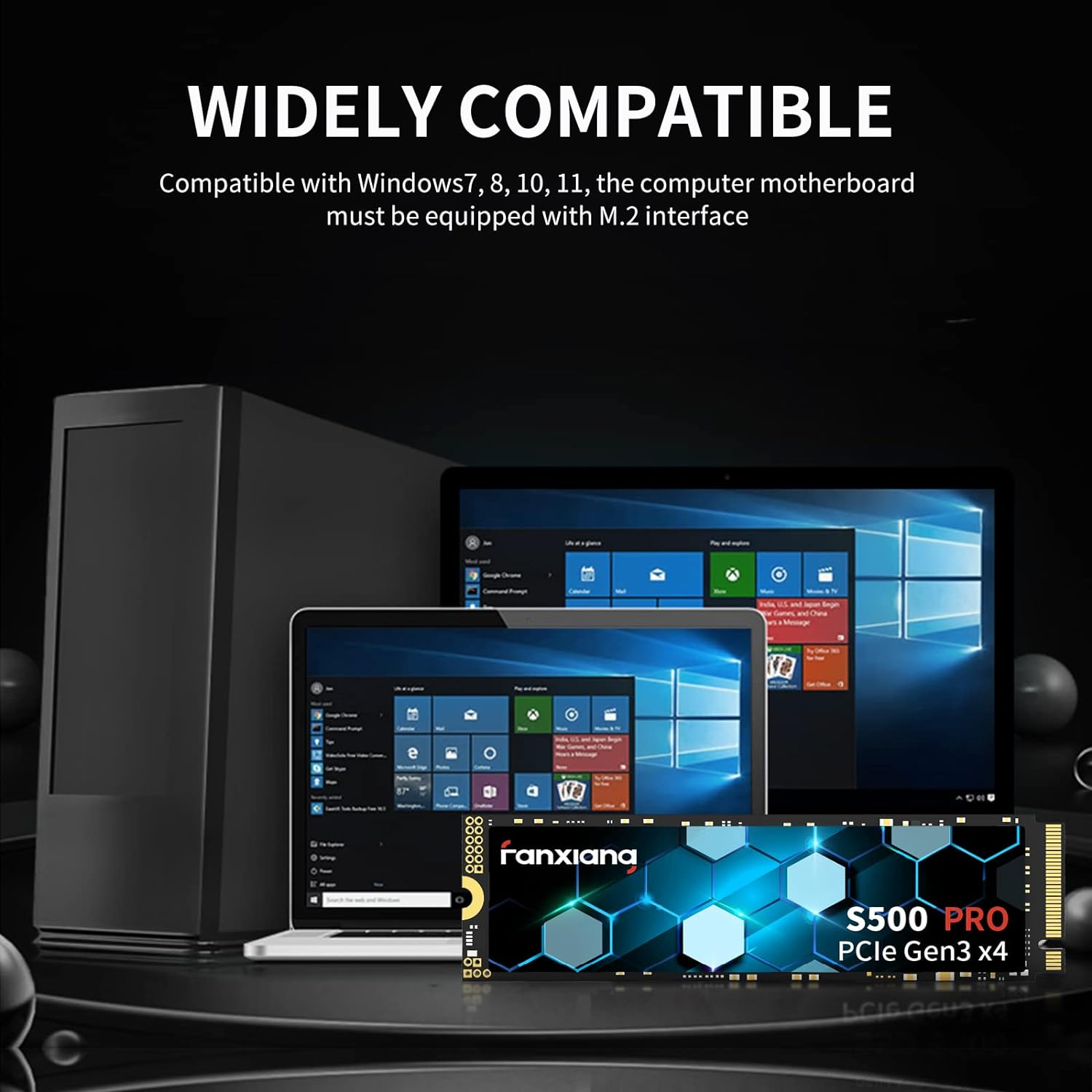 Fanxiang S500 Pro 512GB Nvme SSD M.2 2280 Pcie Gen3 X4 3200Mb/S Internal Solid State Drive, SLC Cache 3D NAND TLC, Graphene Cooling Sticker, Compatible with Laptop and PC Desktops(Black) image number 4