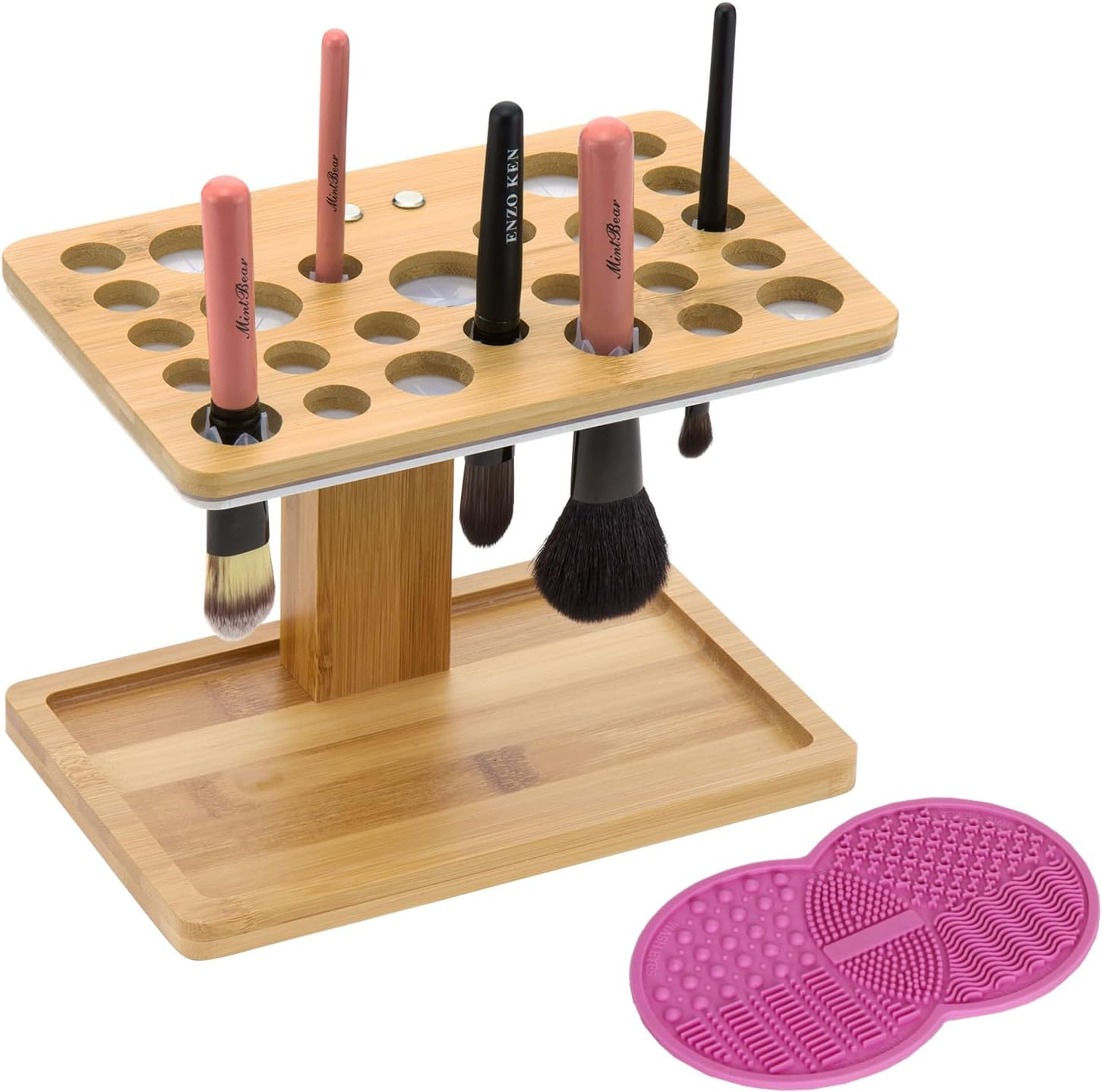 Jackcubedesign Bamboo Brush Makeup Cosmetic Air Drying Rack Tower Acrylic Folding Brushes Dryer Holder Display Organizer Tower Stand Support Tray(26 Holes 7.87 X 5.12 X 6.3 Inches) ? :MK288B