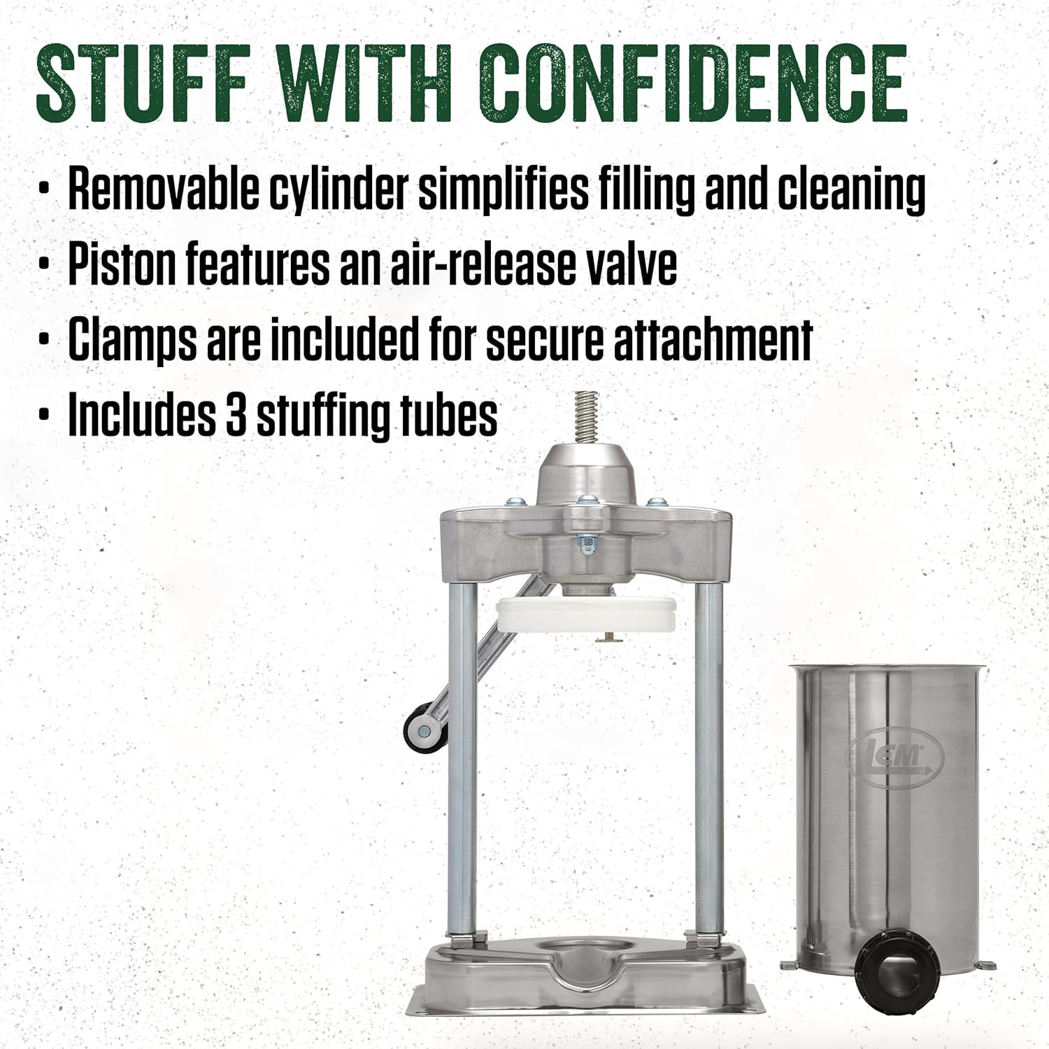 LEM Products Mighty Bite Vertical Stainless Steel 5 Pound Capacity Sausage Stuffer with Plastic Stuffing Tubes image number 6