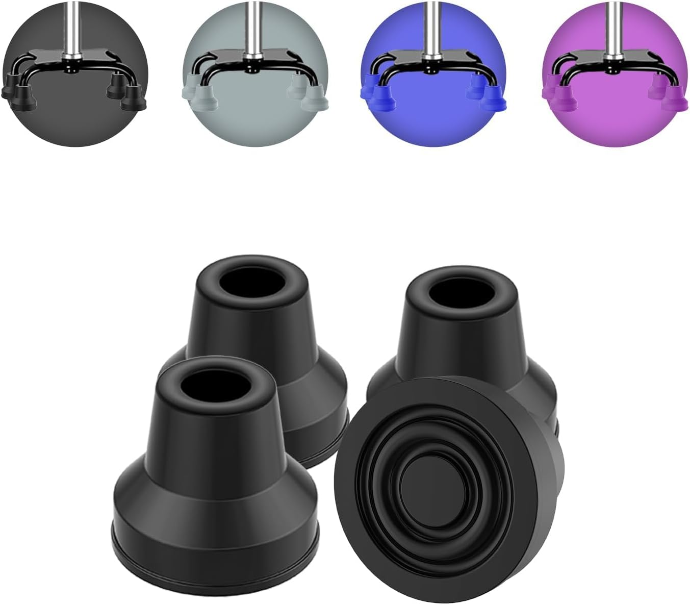 Supregear Quad Cane Tips (4-Pack) - Heavy Duty Rubber 13 Mm Cane Tip - Non-Slip Extreme Grip Cane Replacement Foot - Accessories for Walking and Standing Stick for Women, Men, Seniors, Elderly image number 2