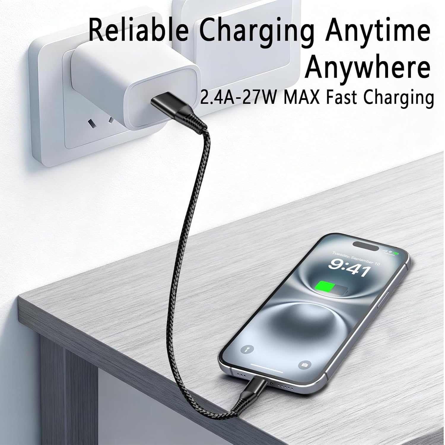 0.3 M USB C to IP Fast Short Charging Cable(3 Pack),Nylon Braided Mfi Certified Carplay Charger Power Delivery Charging Cord Compatible with Iphone 14/13/12/11/XS/XR/X/8 - Black image number 5