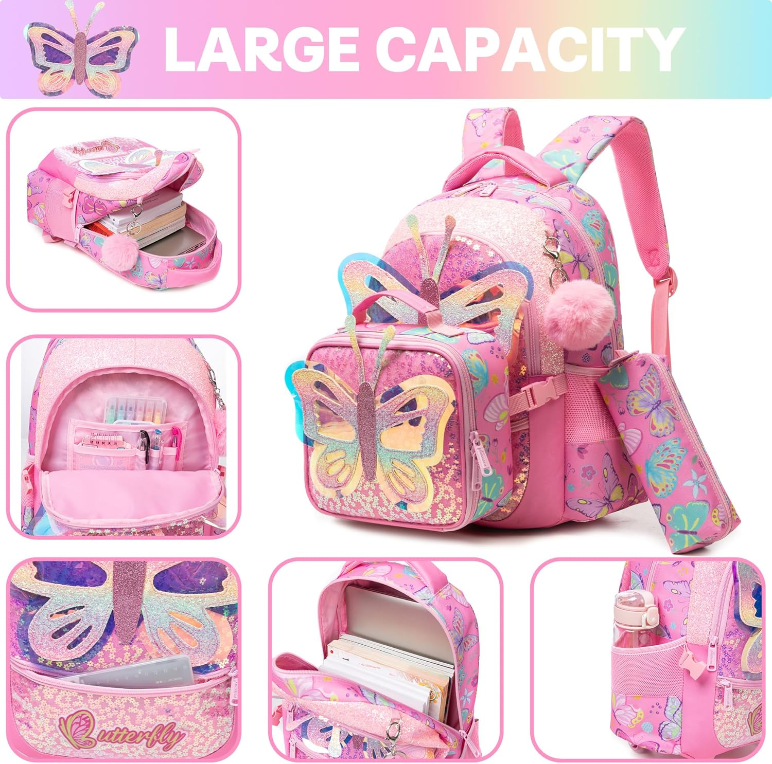 Meetbelify Backpacks for Girls School Backpacks with Lunch Box Pencil Case for Elementary Students Ages 8-10 image number 4