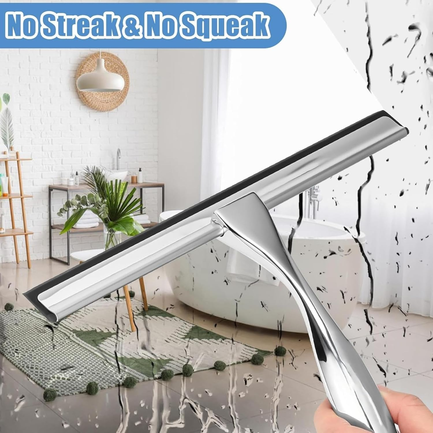 Stainless Steel Shower Squeegee - Streak-Free Glass Wiper for Bathroom Shower Doors, Windows & Mirrors | Durable Cleaner with Hook for Aussie Homes(25Cm Wide) image number 3