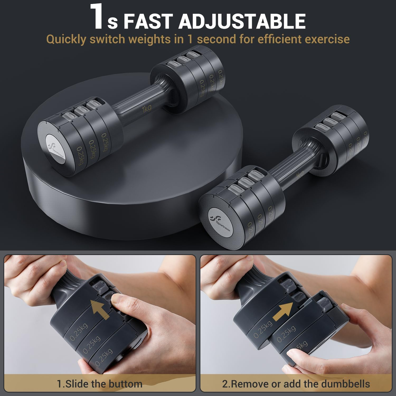 Adjustable Dumbbell Set: Sportneer 2.5 Kg *2 Dumbbells Each 1Kg/1.5Kg/2Kg/2.5Kg 4-In-1 Dumbbell Sets for Women Men Home Gym Workout Strength Training Fitness Pilates image number 6