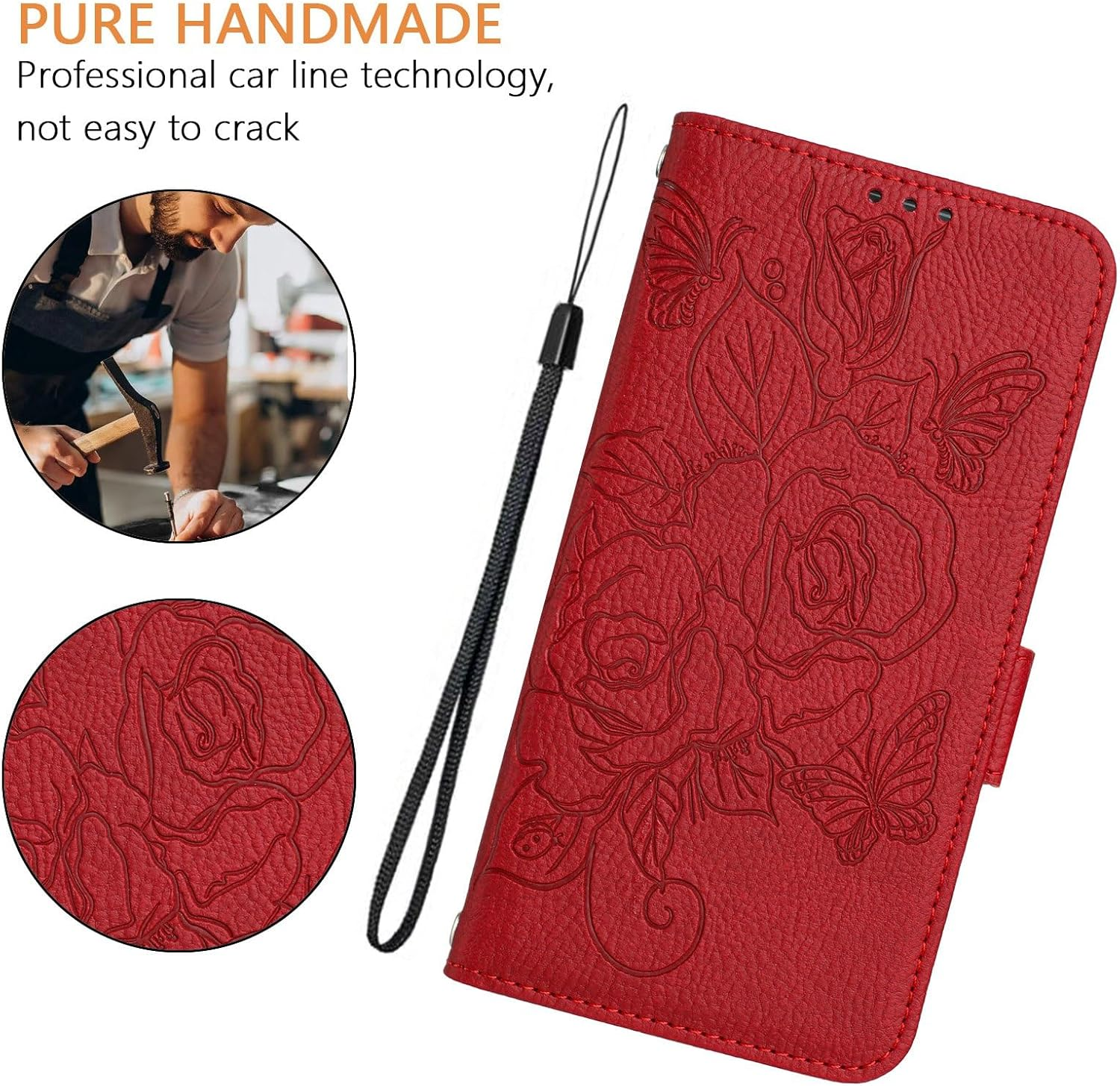 IMEIKONST Mobile Phone Case for Motorola Moto Edge 50 Neo 5G Case, Protective Leather Case Stand Wallet Card Slot RFID Blocking Shockproof Mobile Phone Case for Moto Edge 50 Neo 5G. Red Flowers YBH image number 7