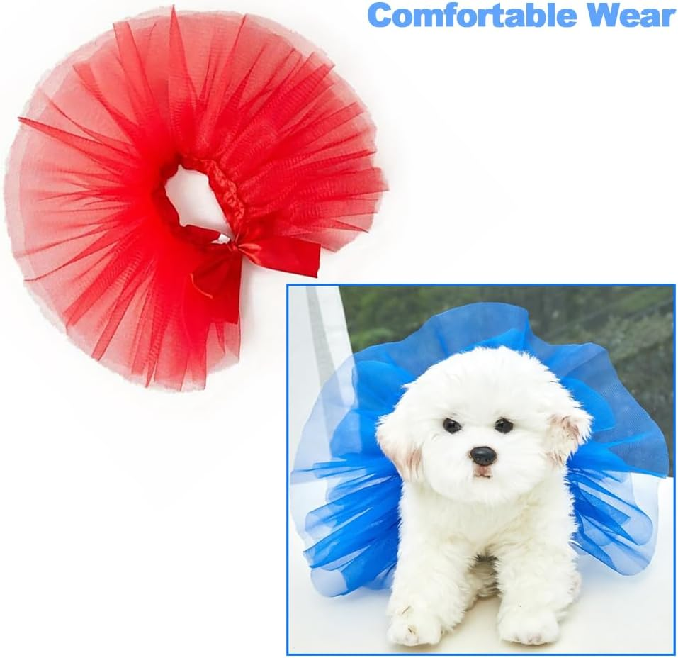 2Pcs Cat & Dog Pet Tutu Skirt Set &ndash; Adorable Ballerina Costume for Puppies/Kittens &ndash; Wedding, Birthday & Party Outfit (Red + Royal Blue) - Red + Royal Blue image number 6